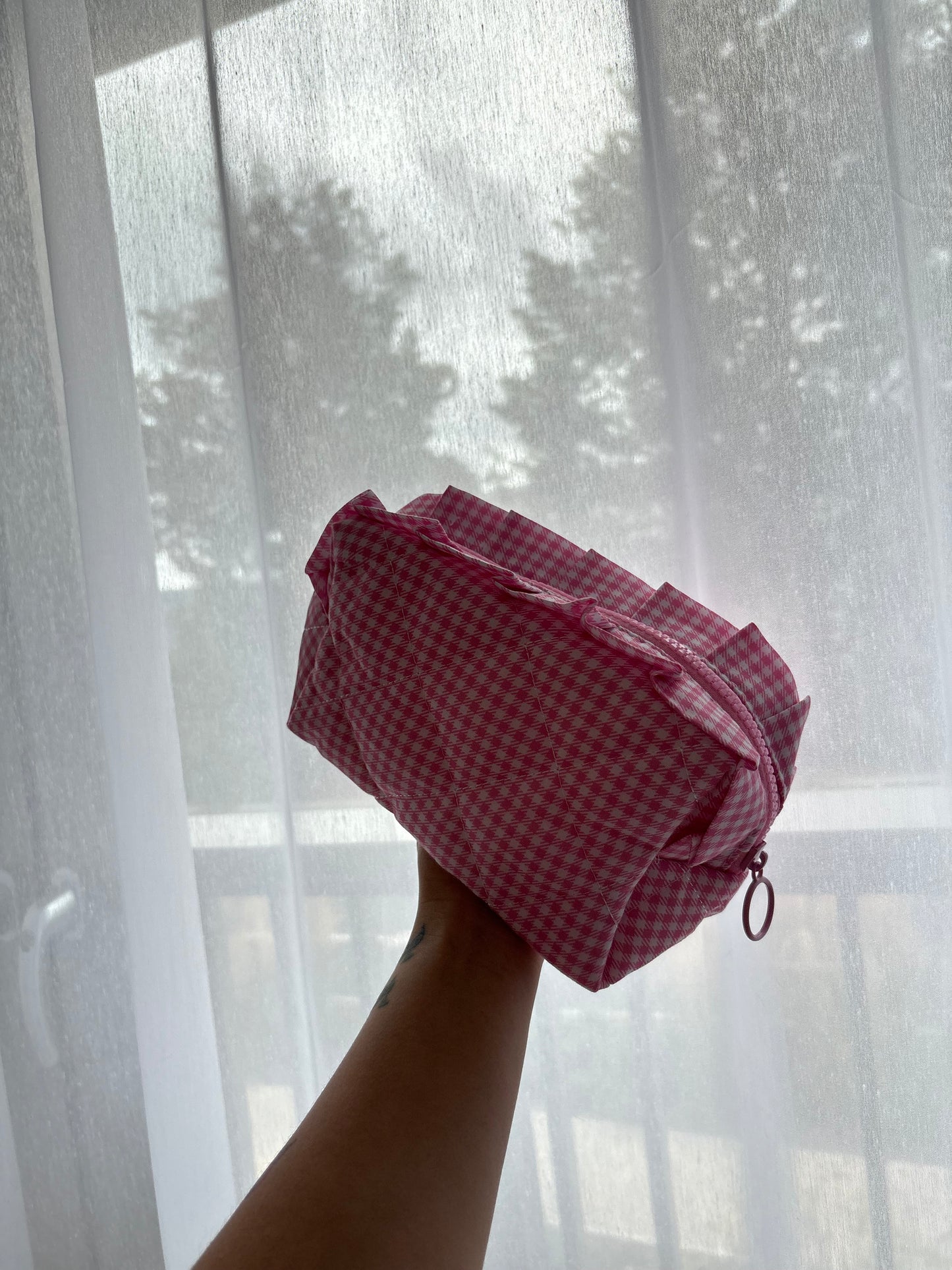 Pink Gingham Makeup Bag