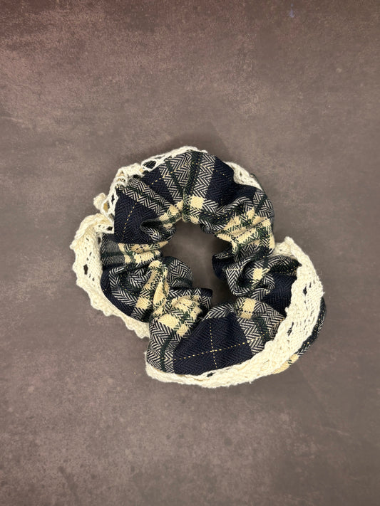 Navy Blue Lace Trim Scrunchie