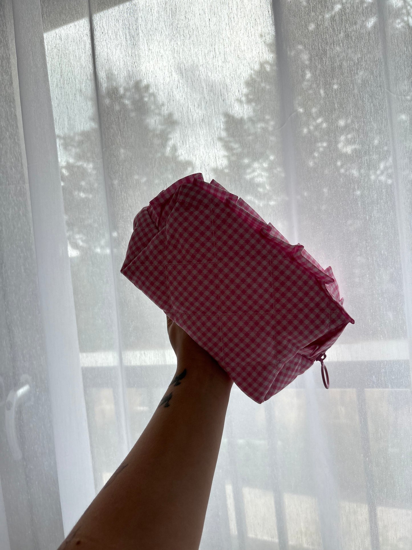 Pink Gingham Makeup Bag