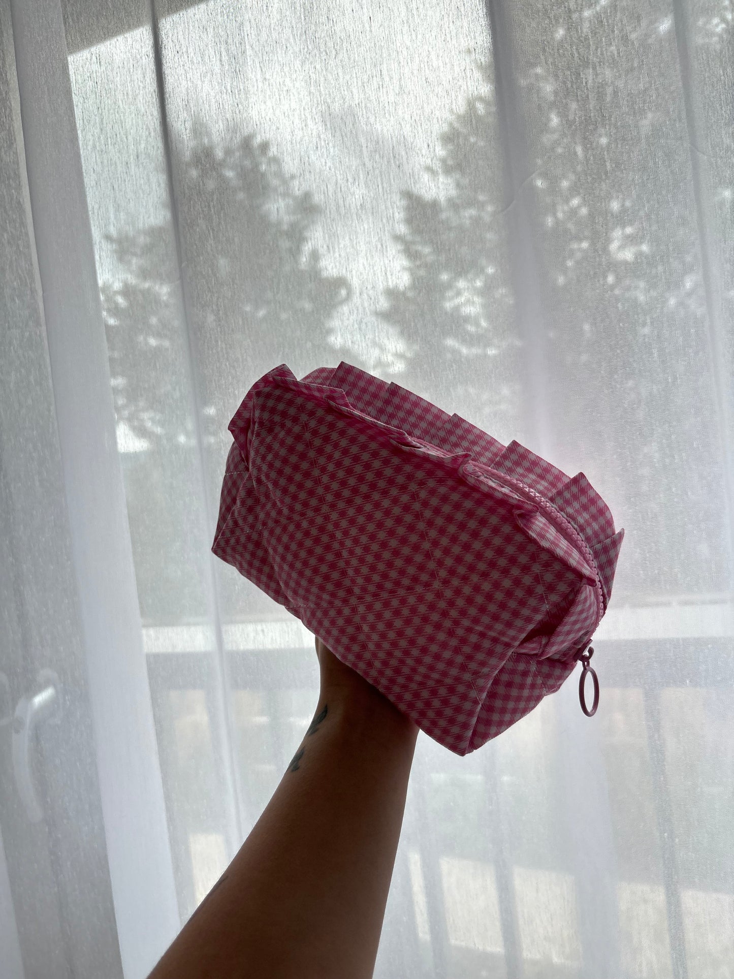 Pink Gingham Makeup Bag