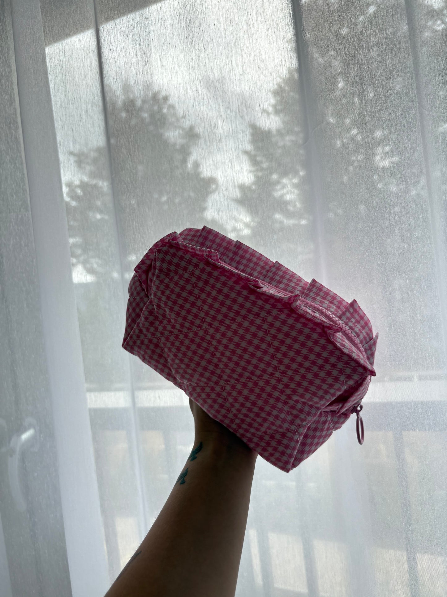 Pink Gingham Makeup Bag