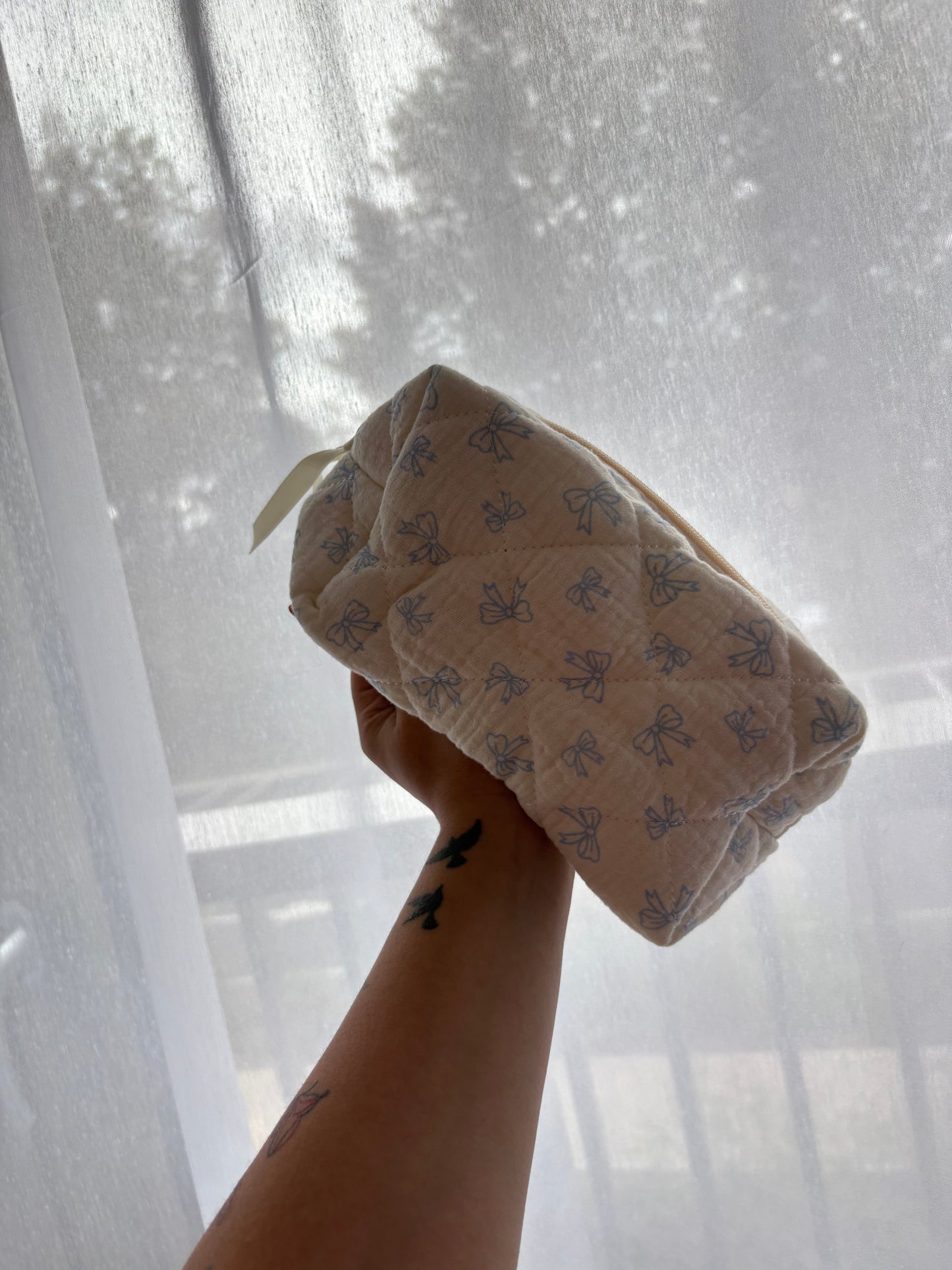 Blue Bow Print Makeup Bag