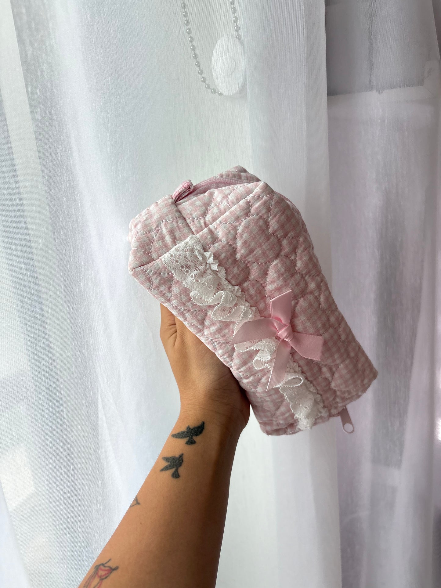 Pink Stripe Quilted Makeup Bag