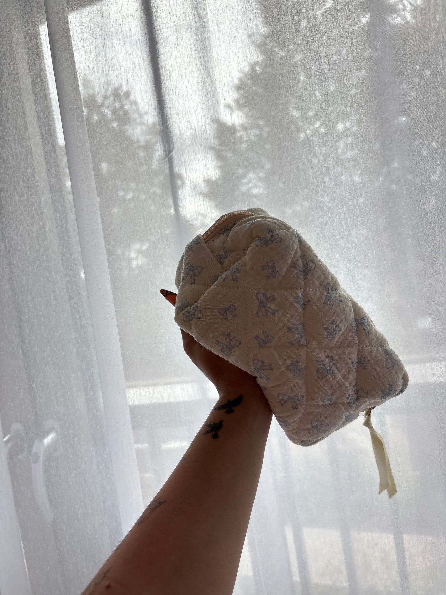 Blue Bow Print Makeup Bag