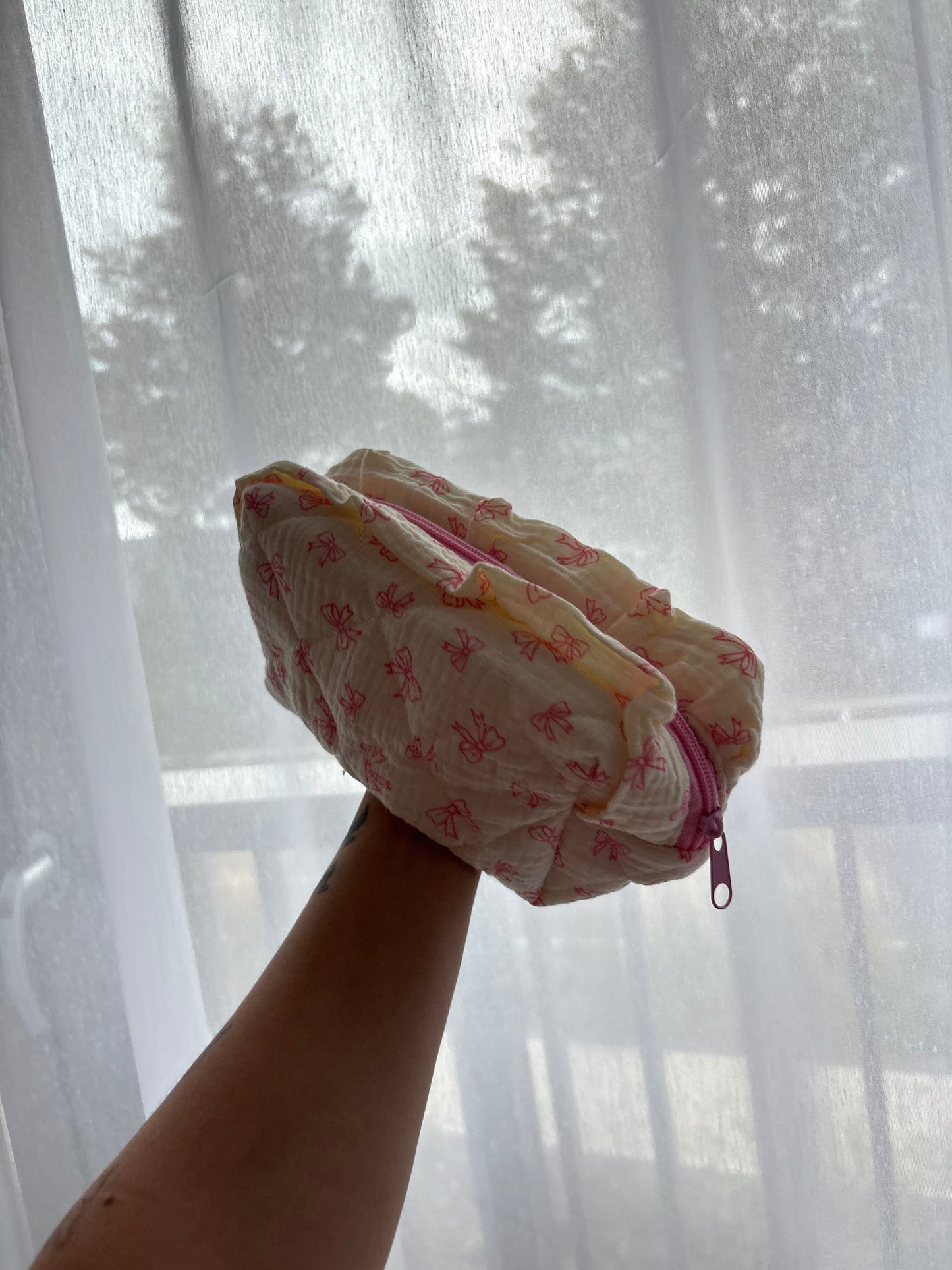 Pink Bow Print Makeup Bag