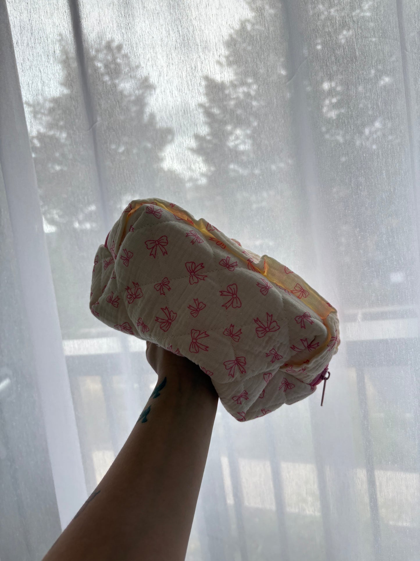 Pink Bow Print Makeup Bag