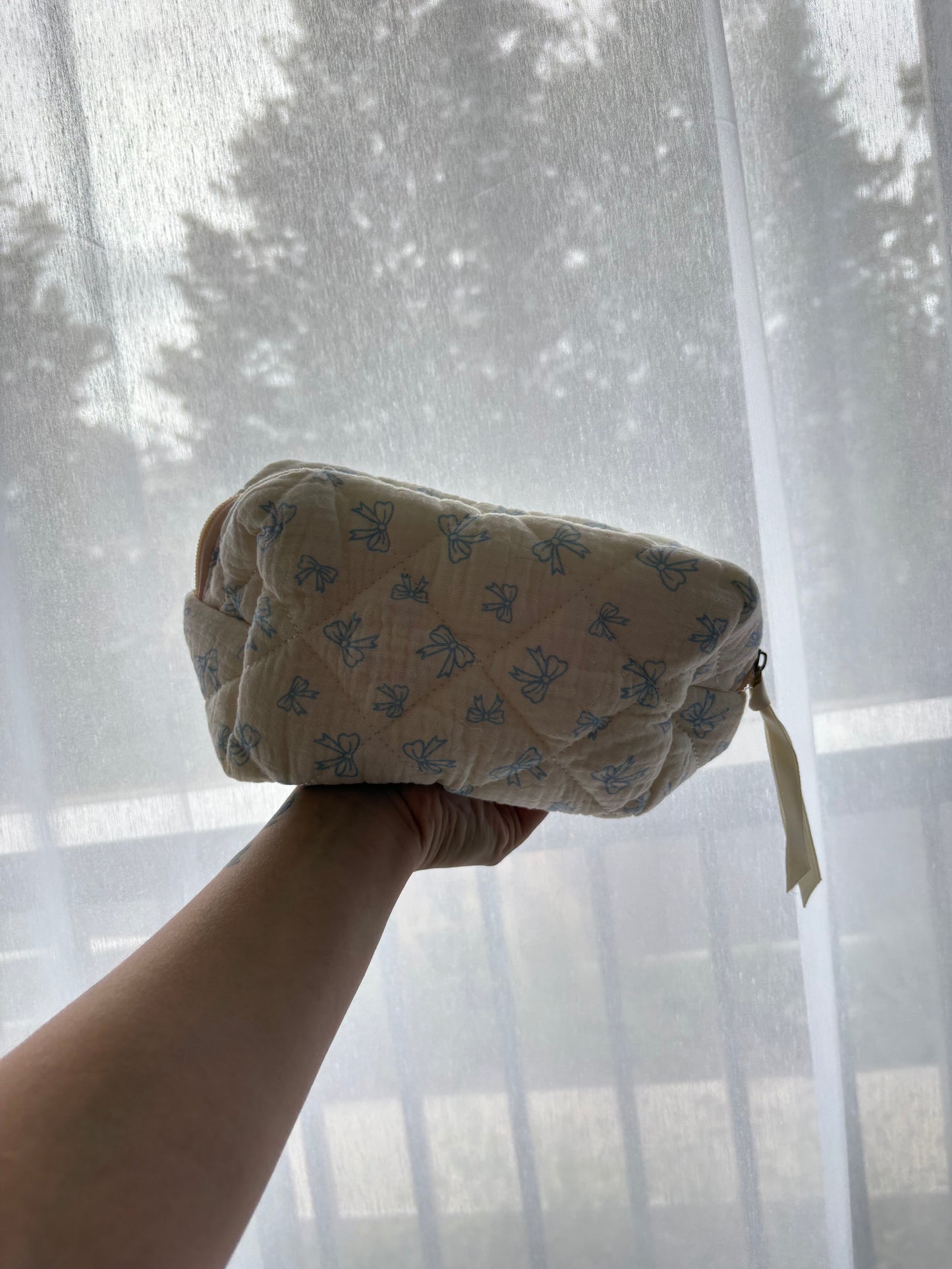 Blue Bow Print Makeup Bag