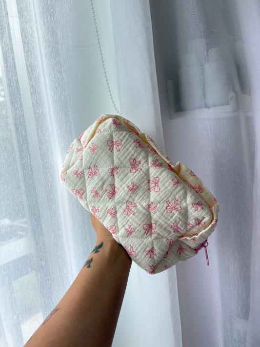 Pink Bow Print Makeup Bag
