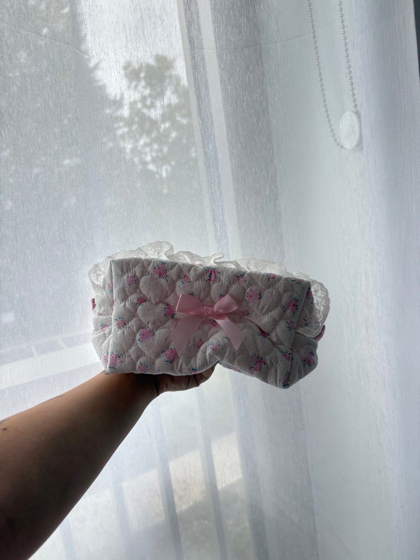 Pink Quilted Floral Makeup Bag