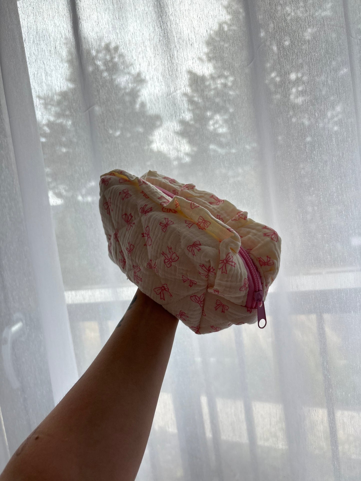 Pink Bow Print Makeup Bag