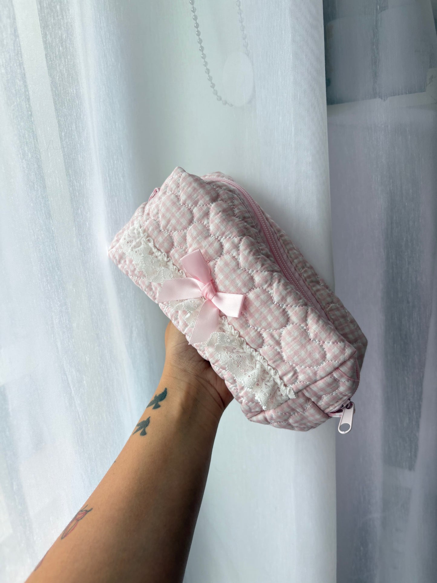 Pink Stripe Quilted Makeup Bag
