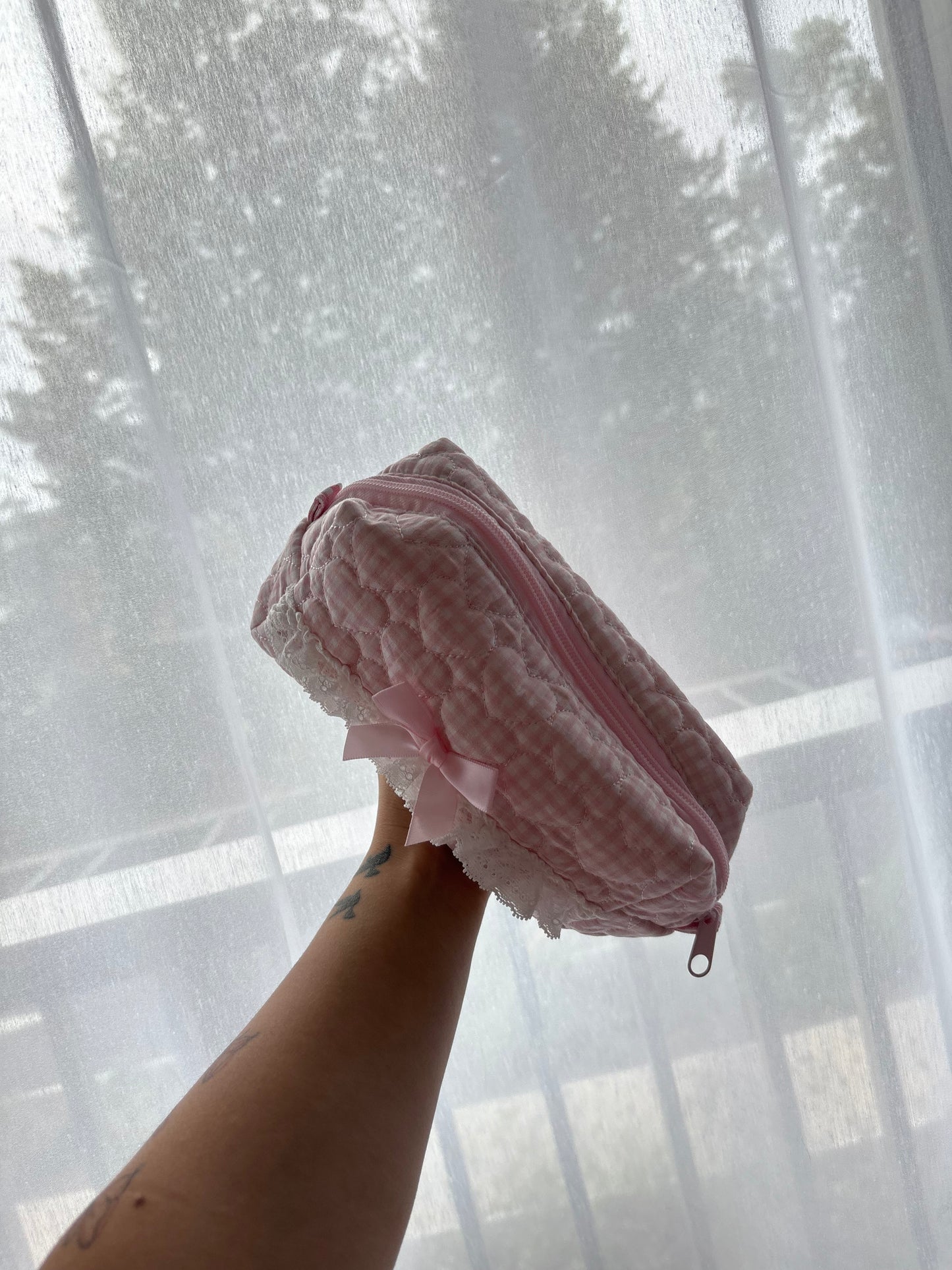 Pink Stripe Quilted Makeup Bag