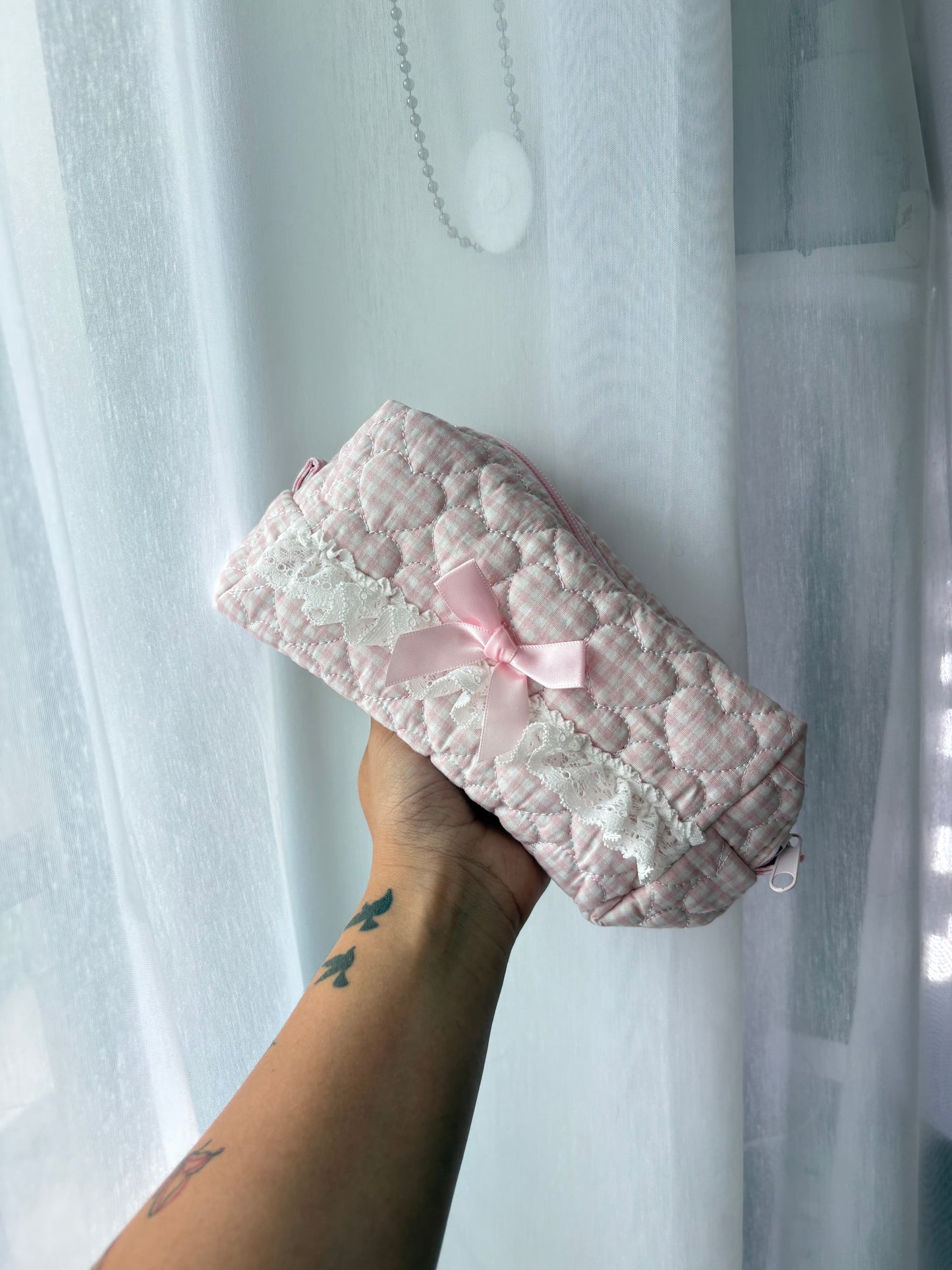 Pink Stripe Quilted Makeup Bag