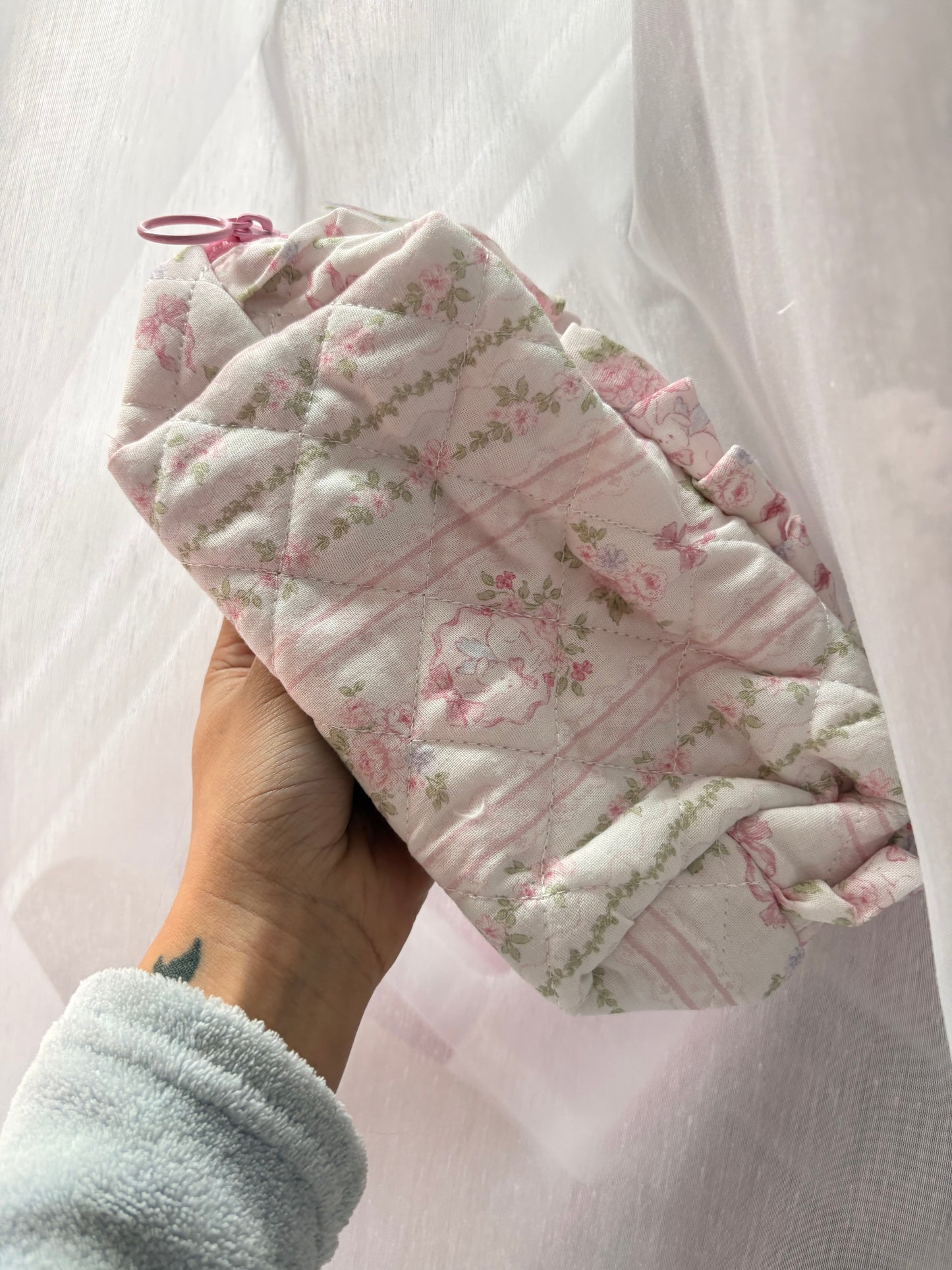 Bunny Floral Bow Makeup Bag