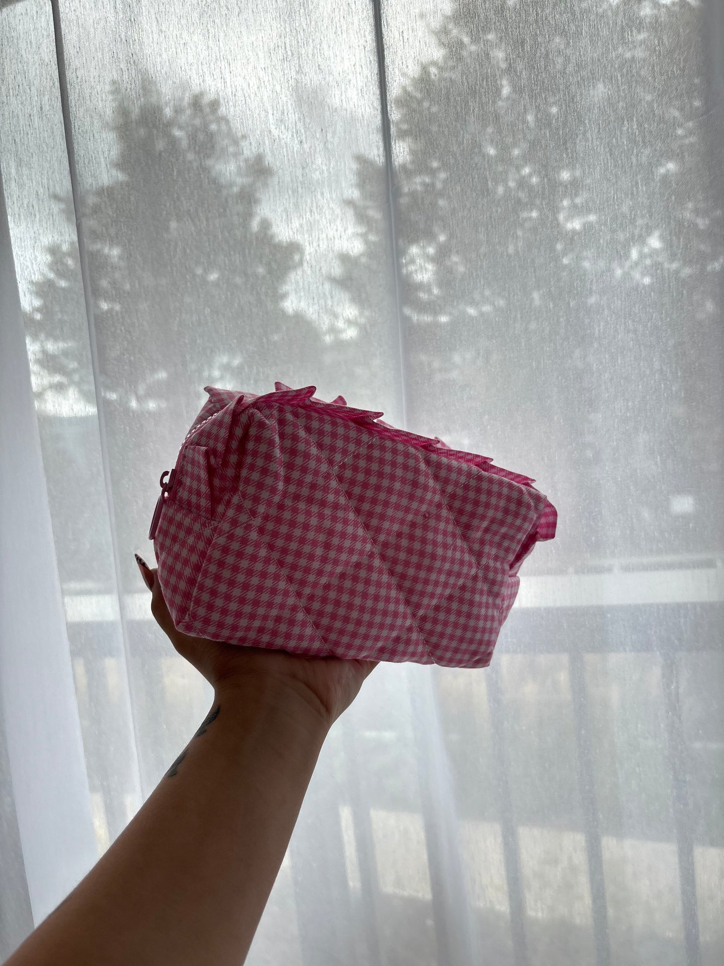 Pink Gingham Makeup Bag