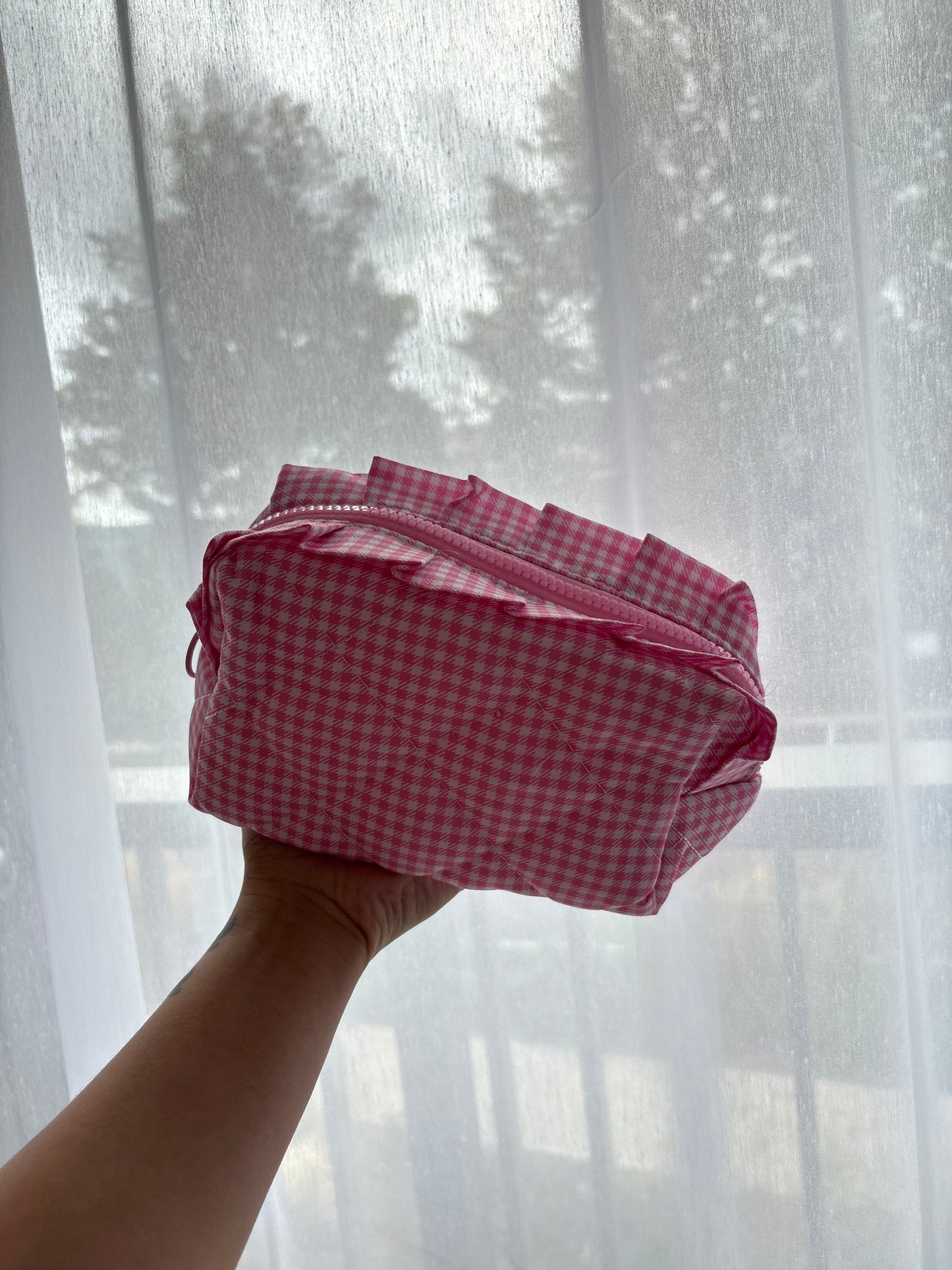 Pink Gingham Makeup Bag