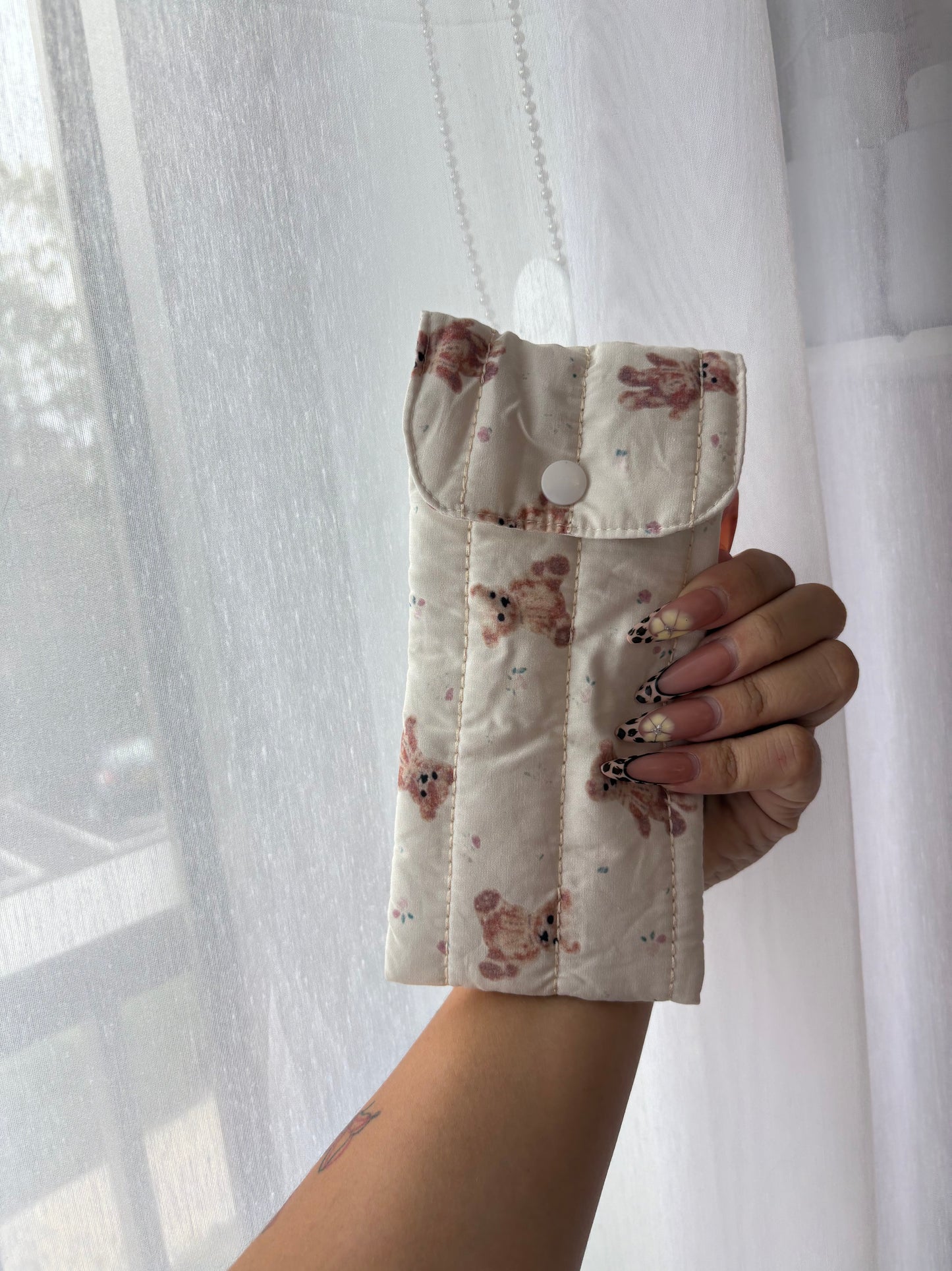 Teddy Bear Floral Lip Essential Pouch