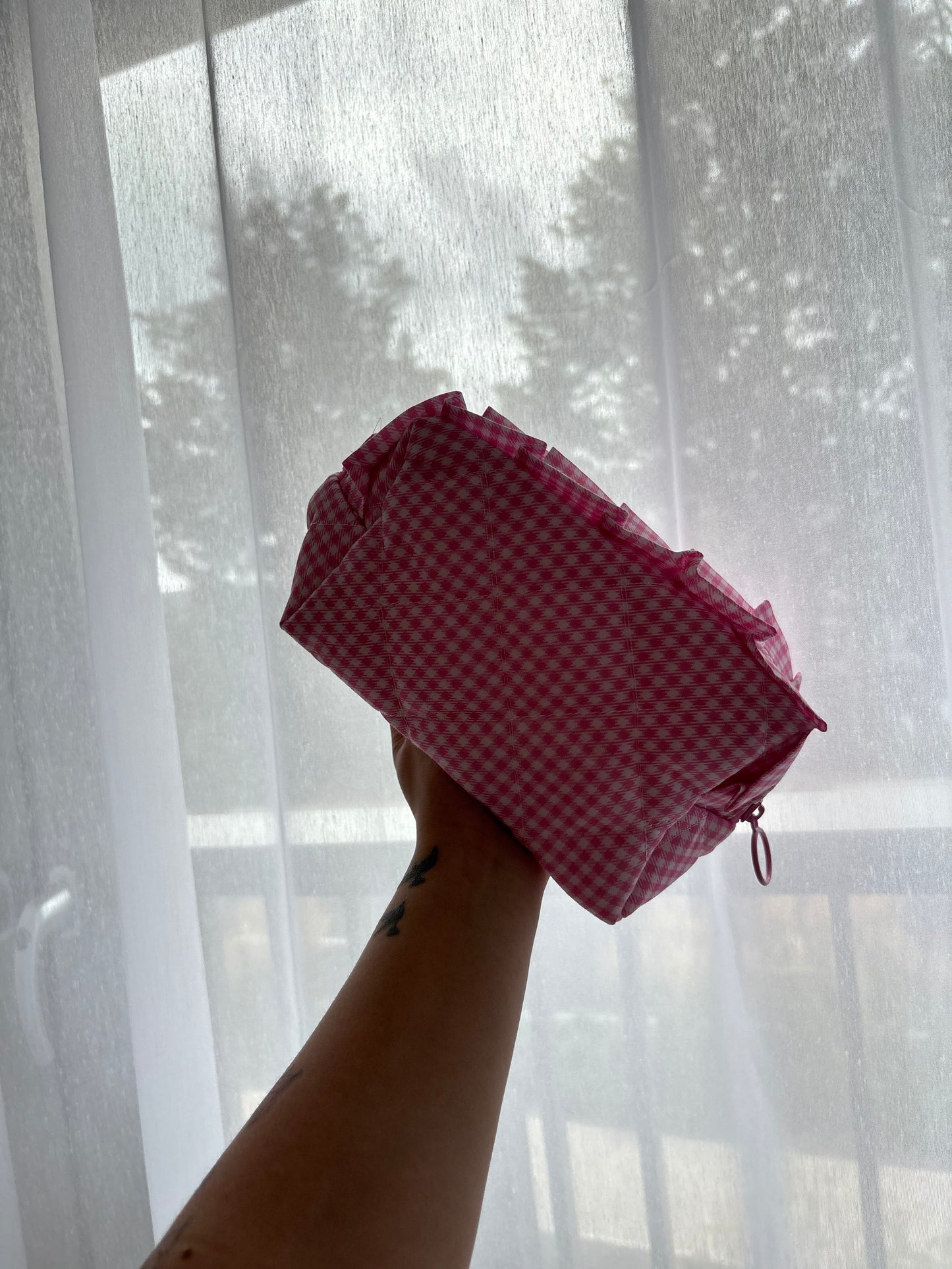 Pink Gingham Makeup Bag