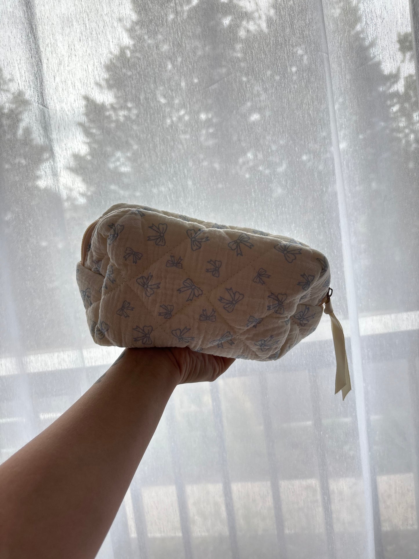 Blue Bow Print Makeup Bag