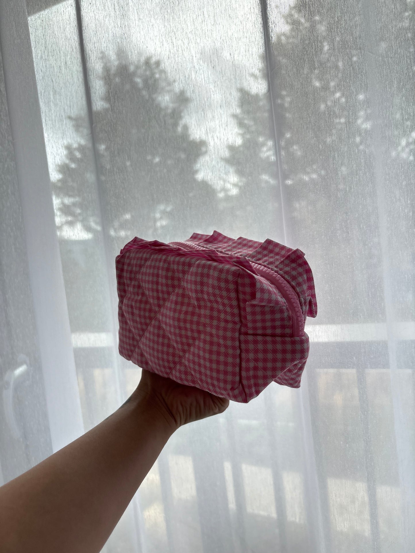 Pink Gingham Makeup Bag