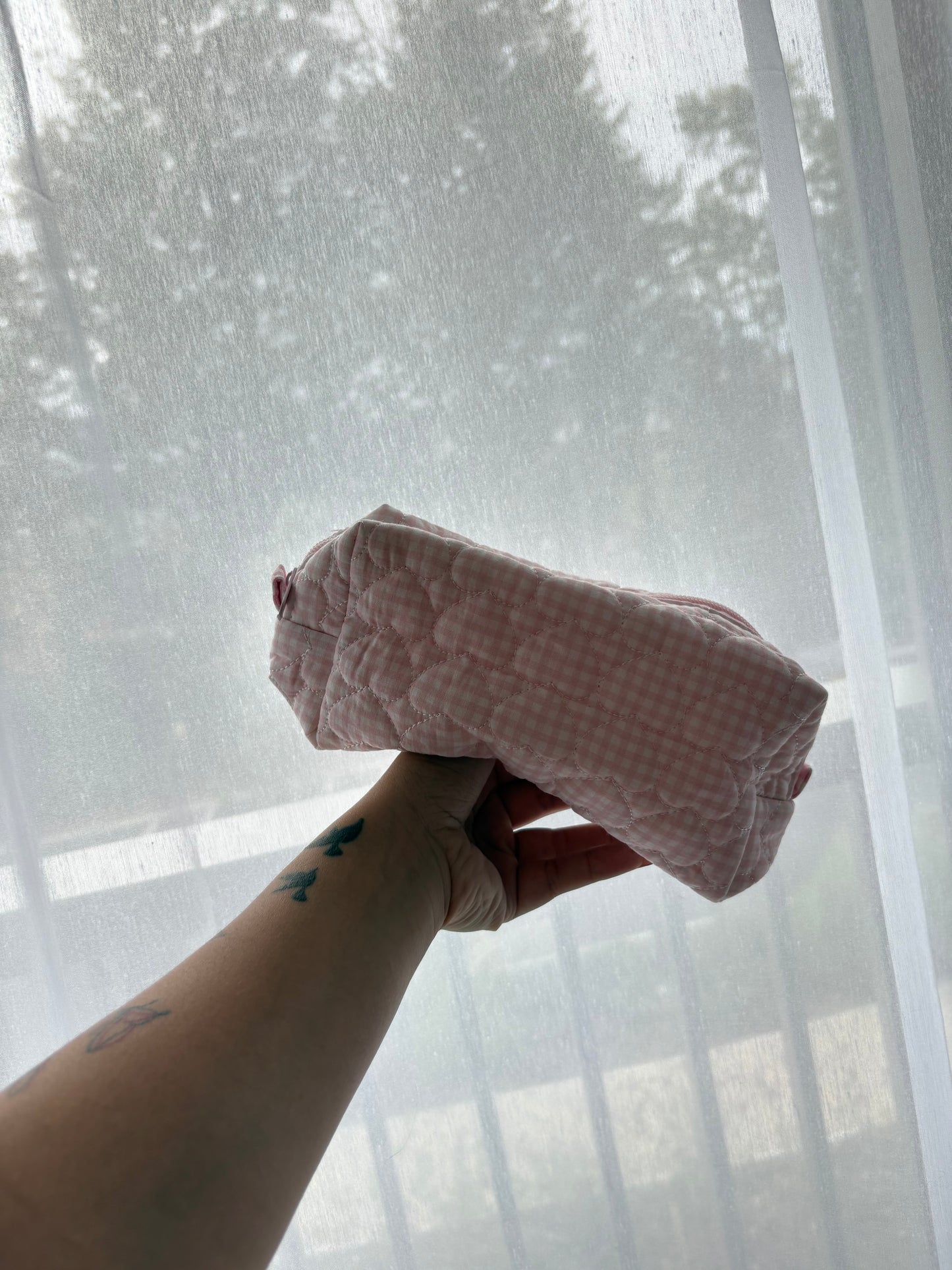Pink Stripe Quilted Makeup Bag