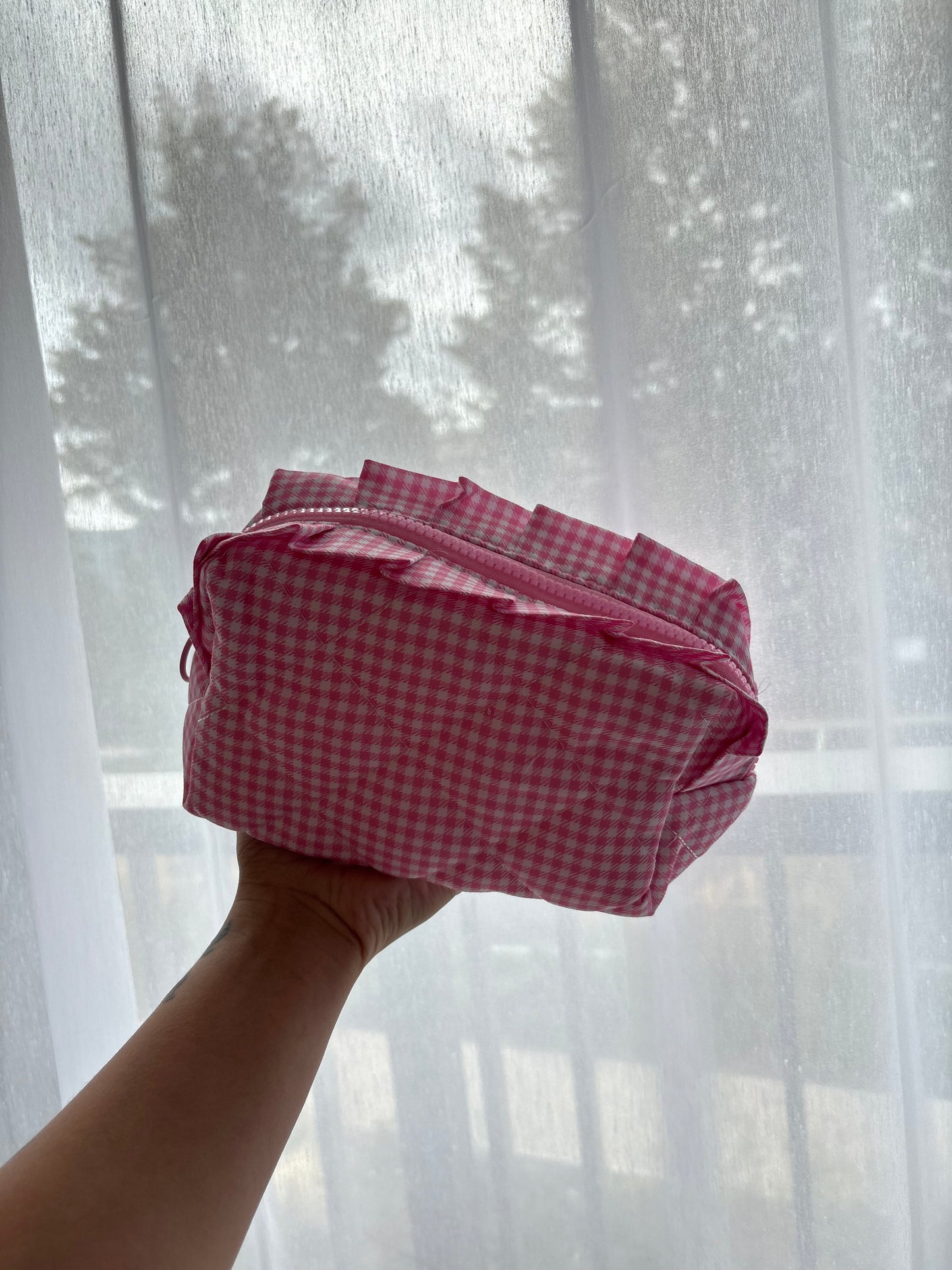 Pink Gingham Makeup Bag