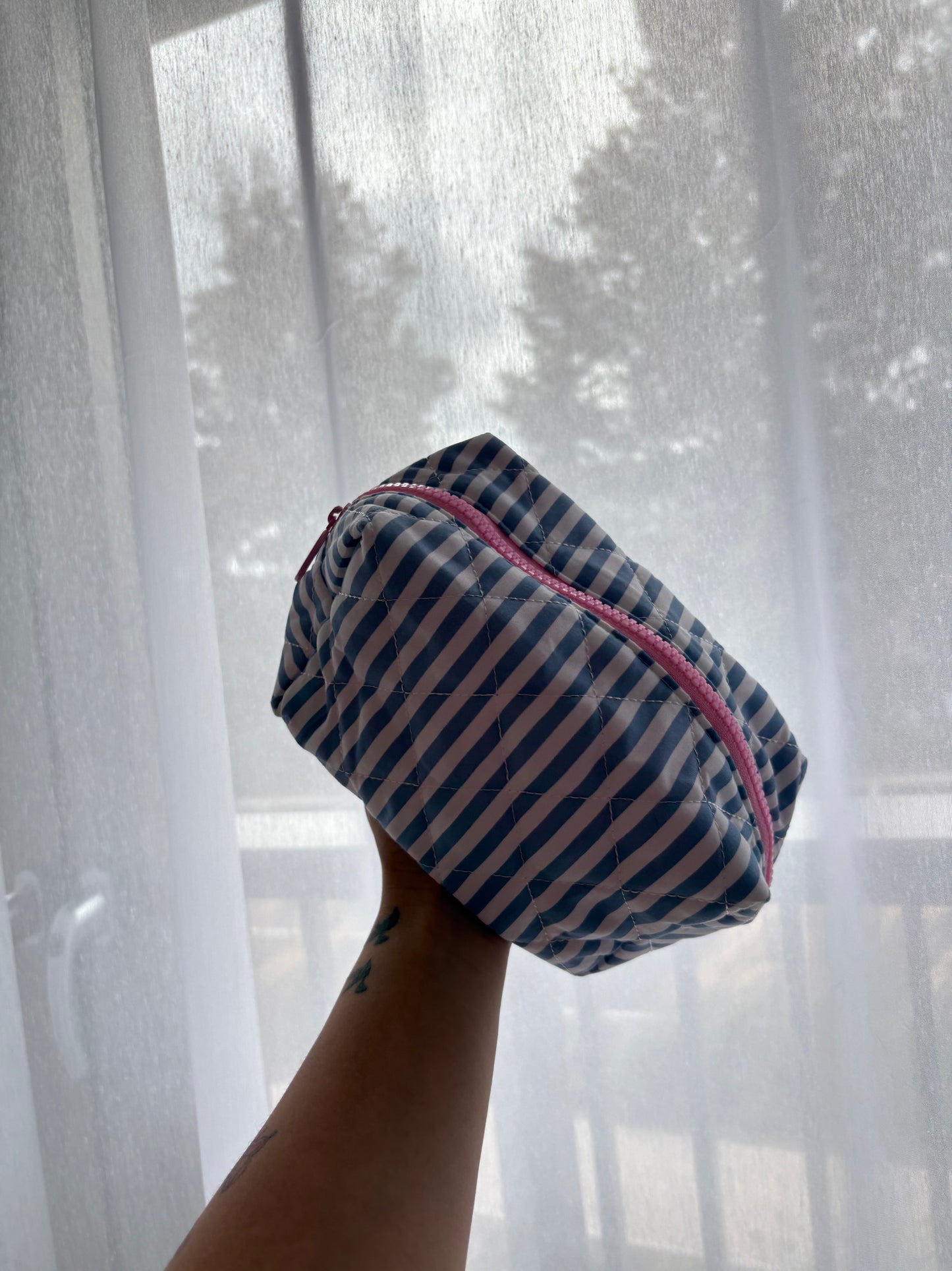 Blue Stripe Makeup Bag