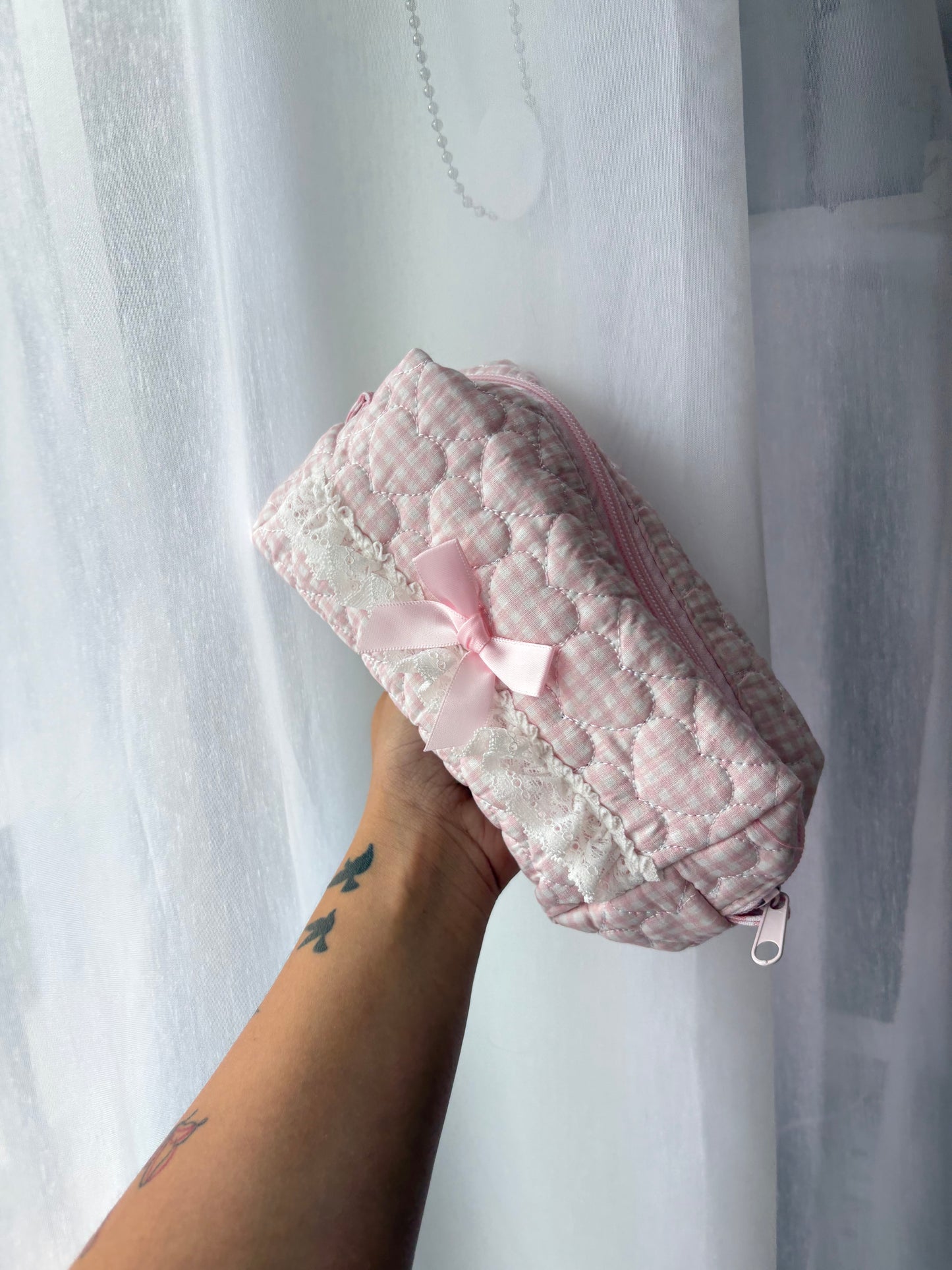 Pink Stripe Quilted Makeup Bag