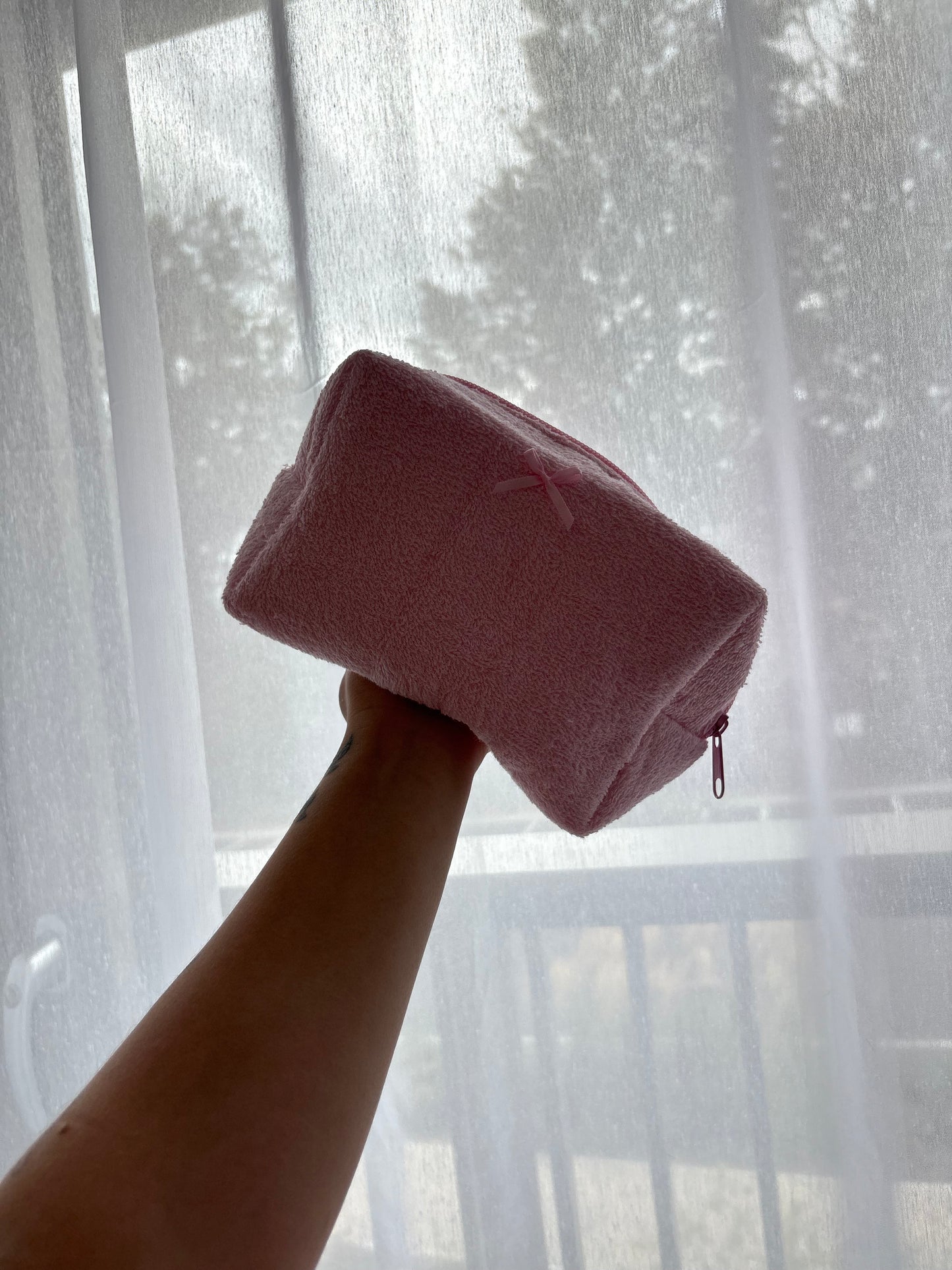 Pink Towel Bow Makeup Bag