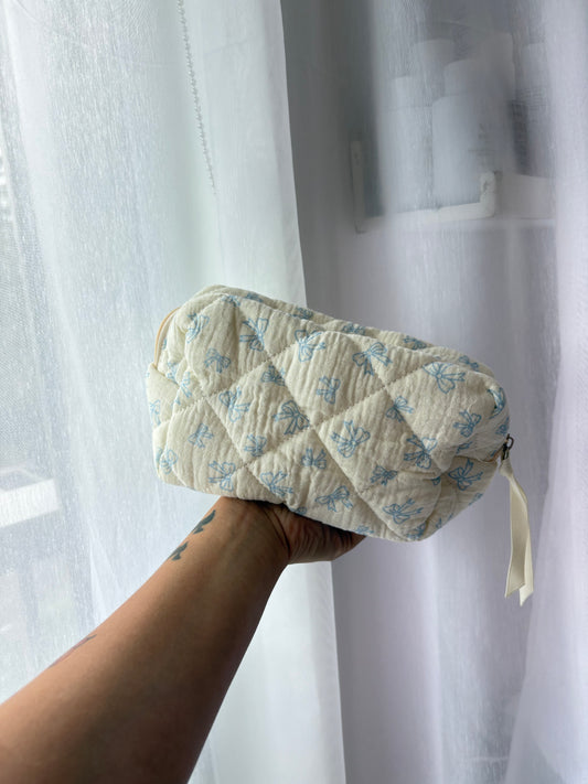 Blue Bow Print Makeup Bag