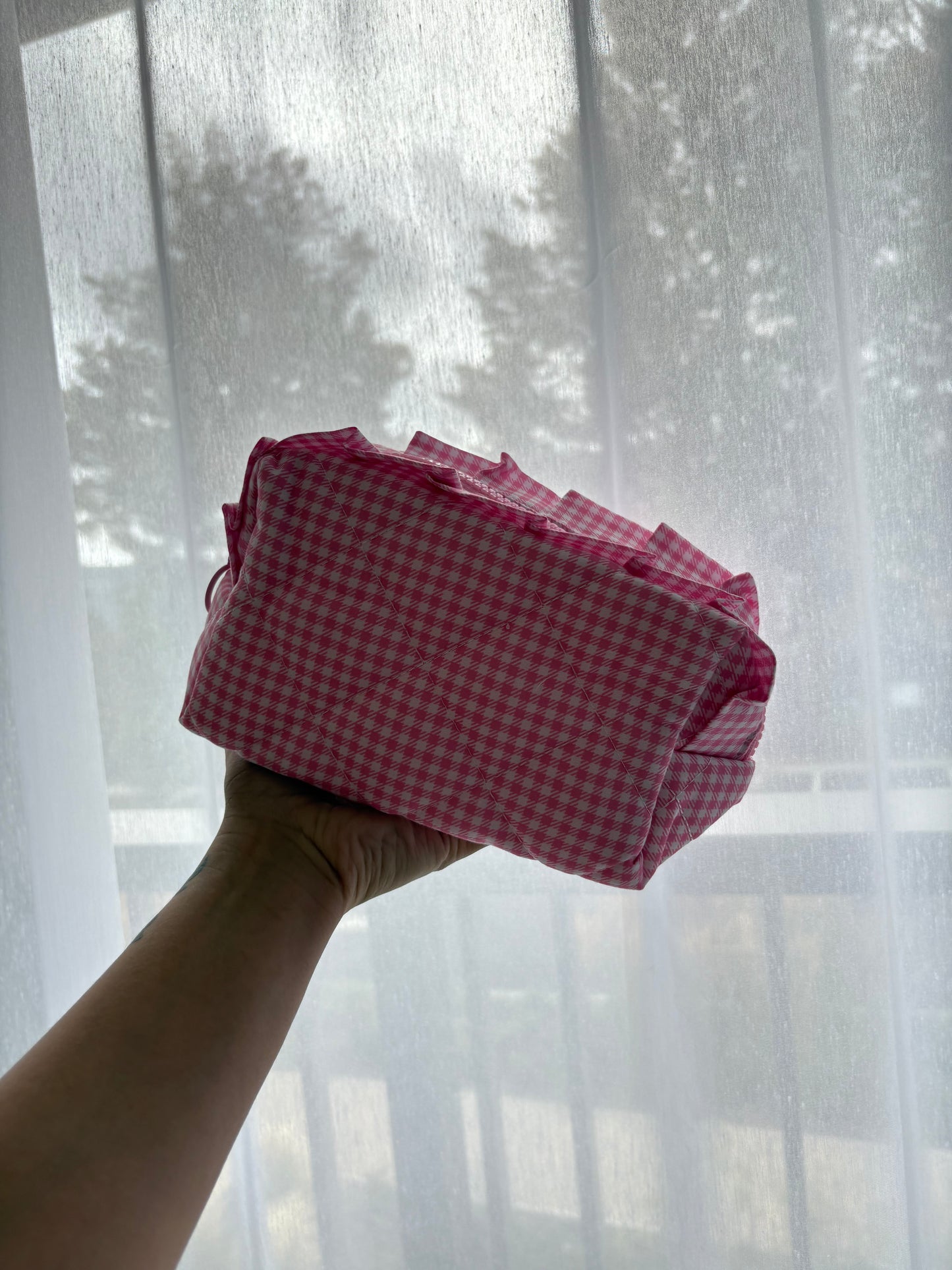 Pink Gingham Makeup Bag