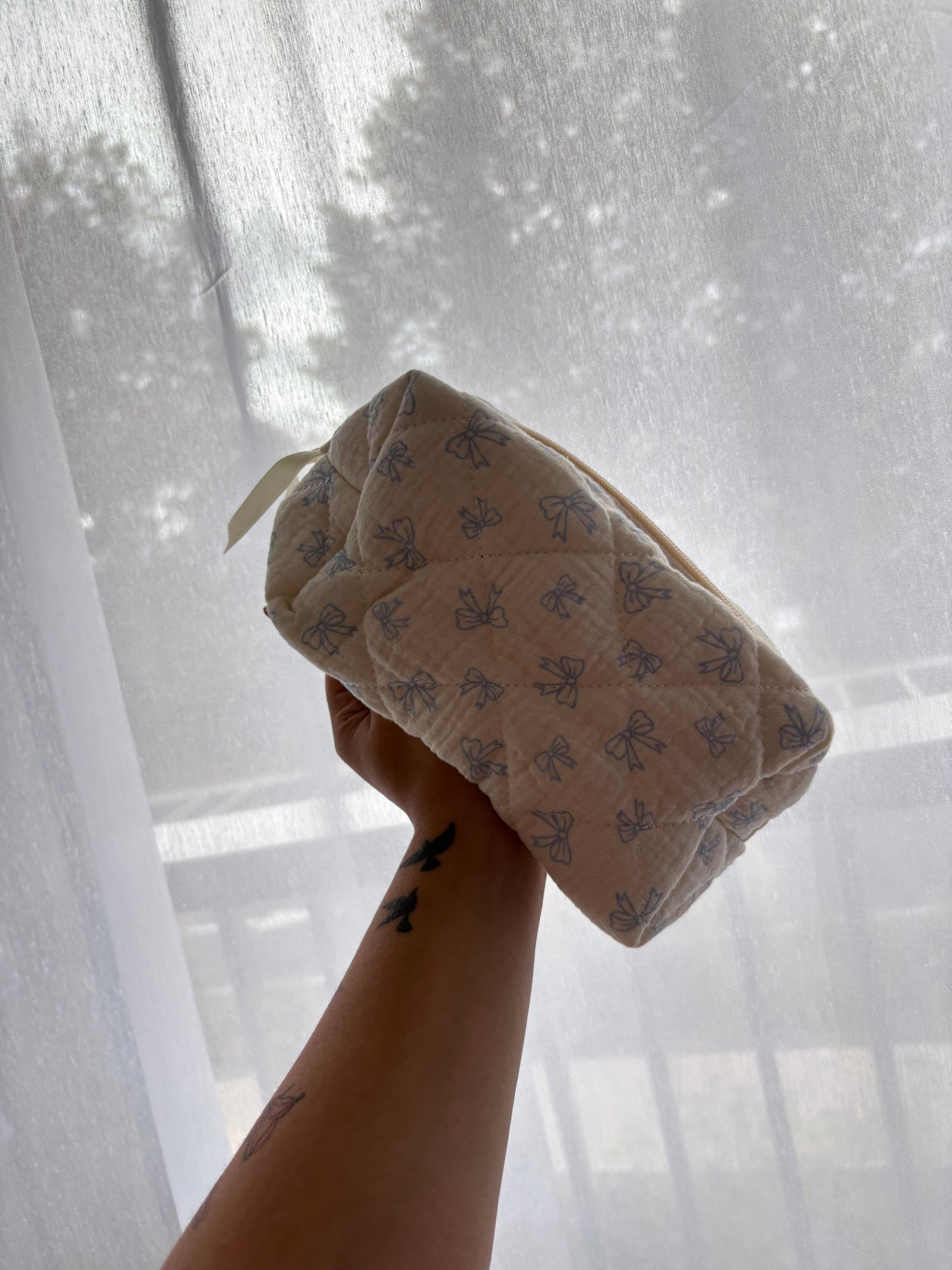 Blue Bow Print Makeup Bag