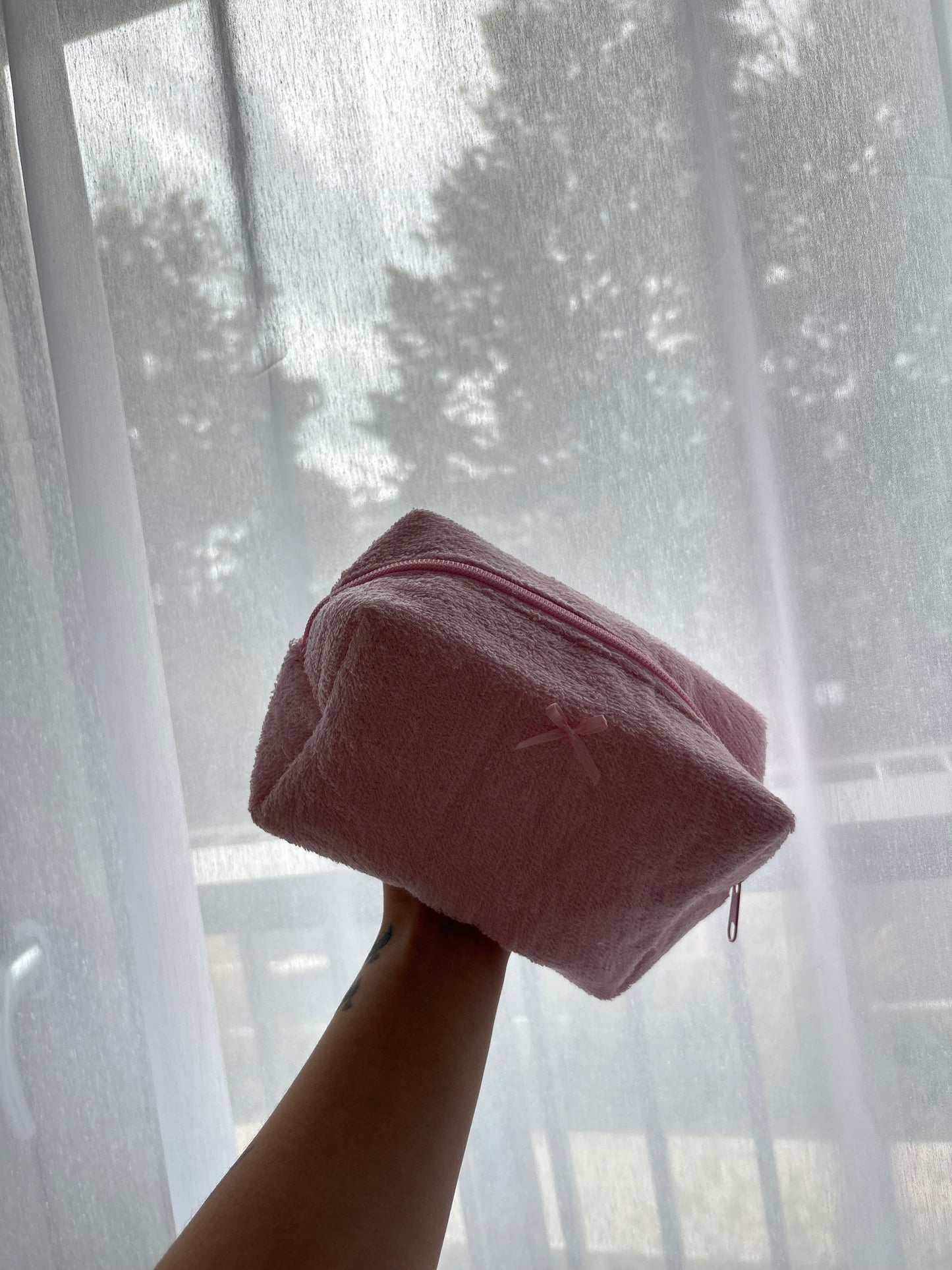 Pink Towel Bow Makeup Bag