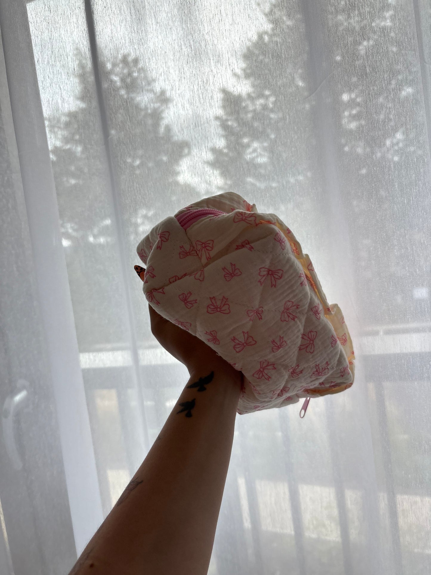 Pink Bow Print Makeup Bag