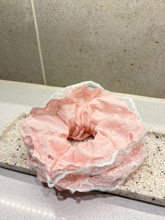 XL Baby Pink Lace Luxe Scrunchie