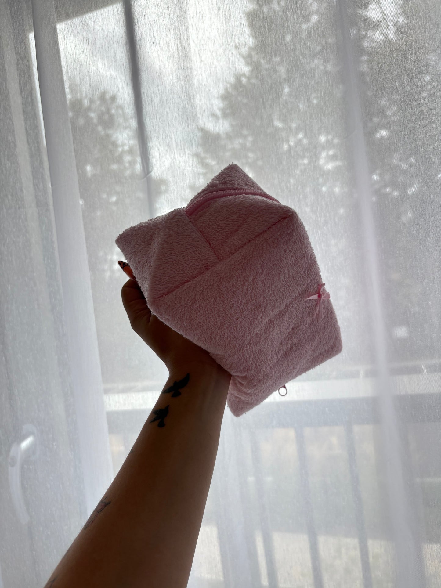 Pink Towel Bow Makeup Bag