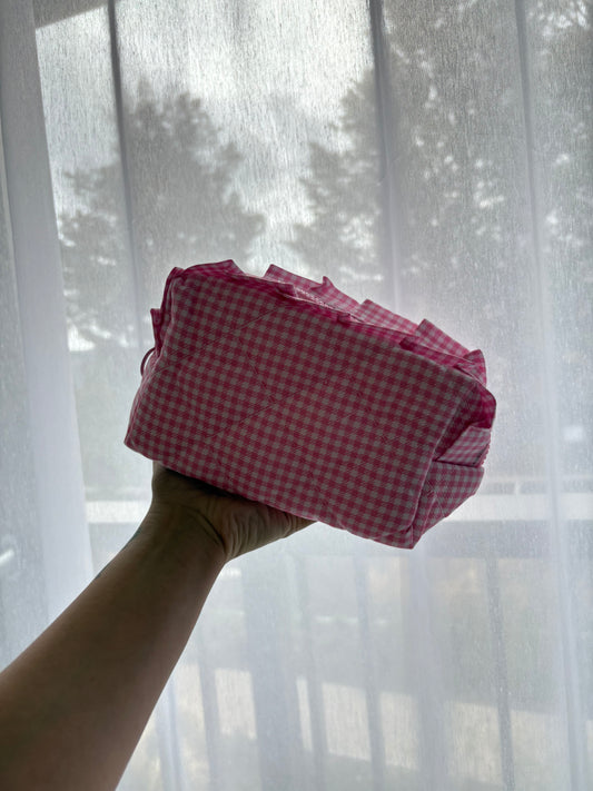 Pink Gingham Makeup Bag