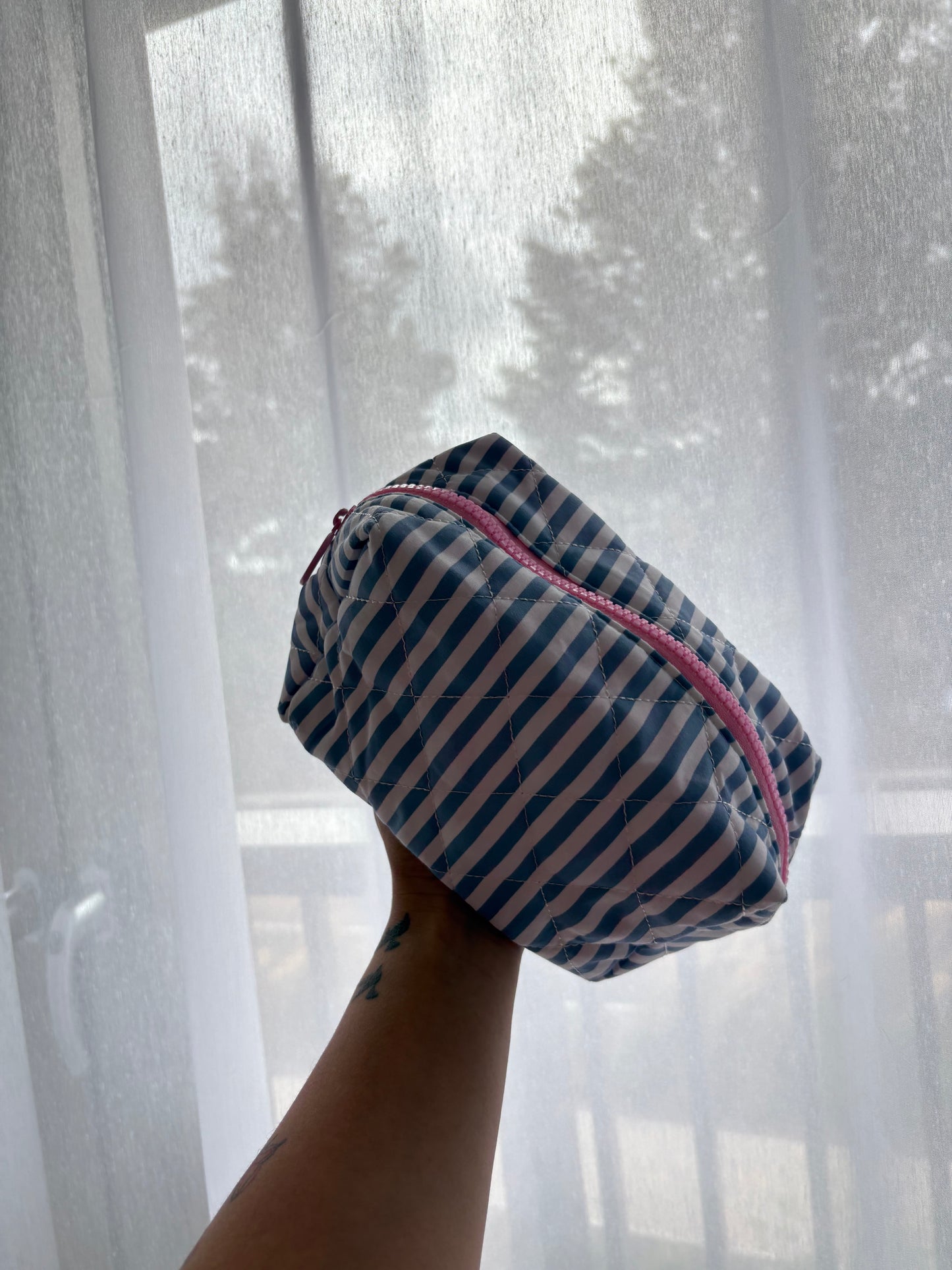 Blue Stripe Makeup Bag