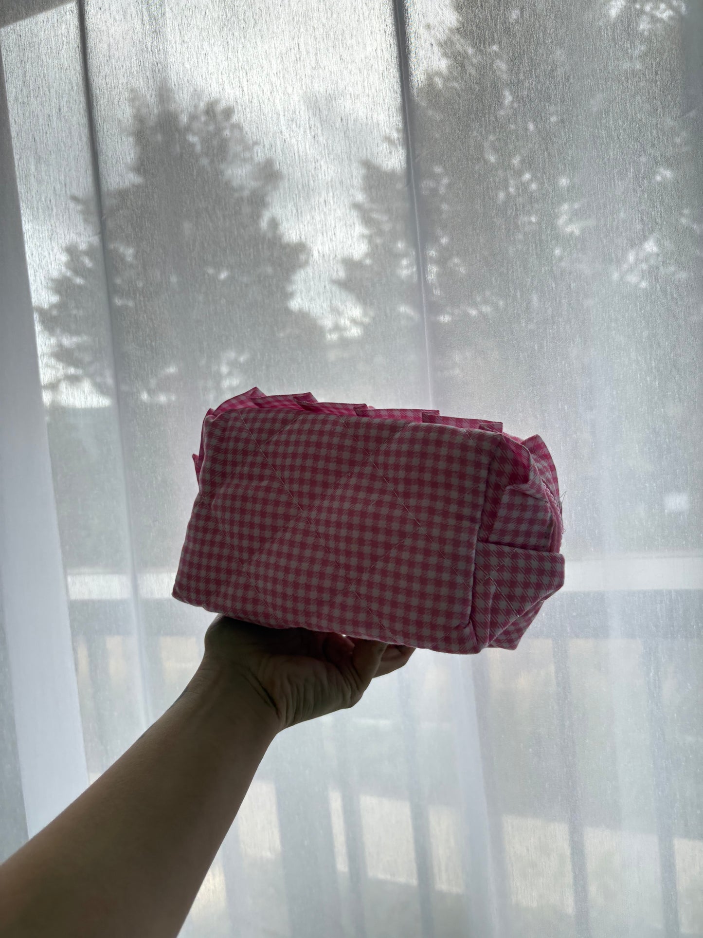 Pink Gingham Makeup Bag