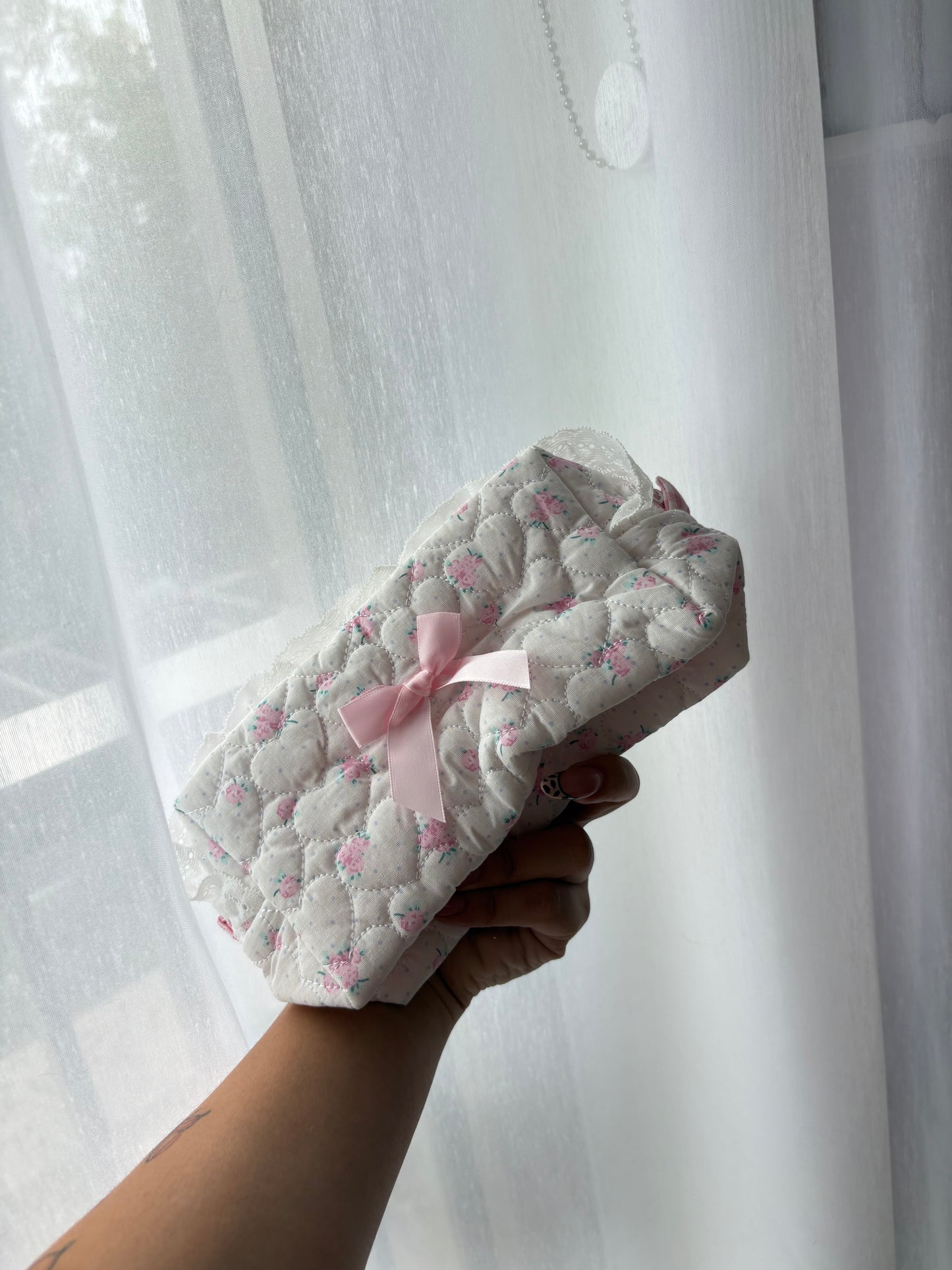 Pink Quilted Floral Makeup Bag
