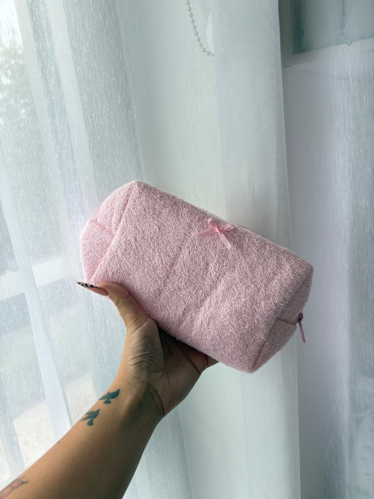 Pink Towel Bow Makeup Bag