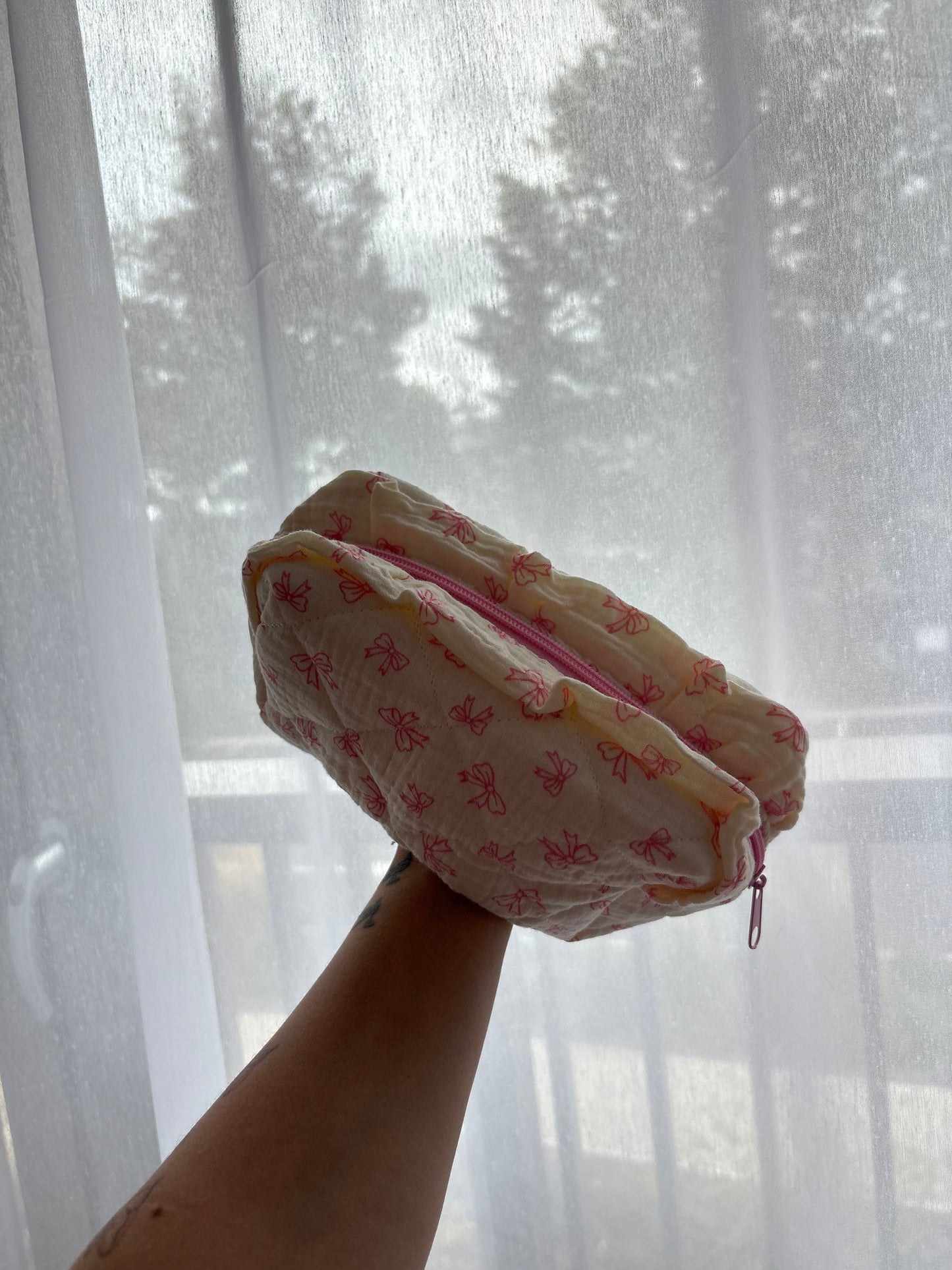 Pink Bow Print Makeup Bag
