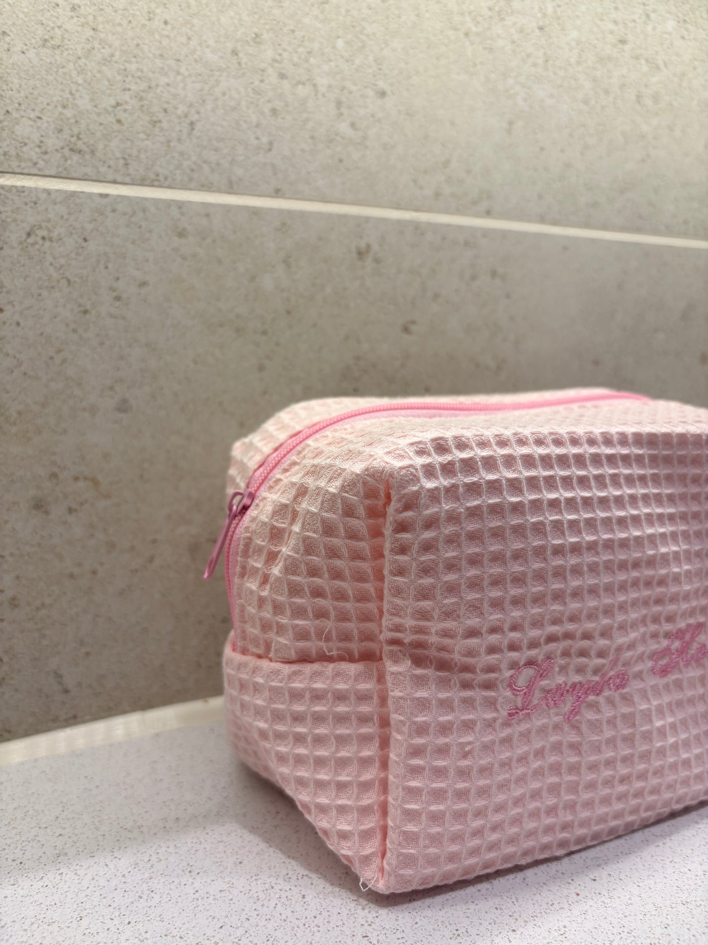 Pink Waffle Makeup Bag