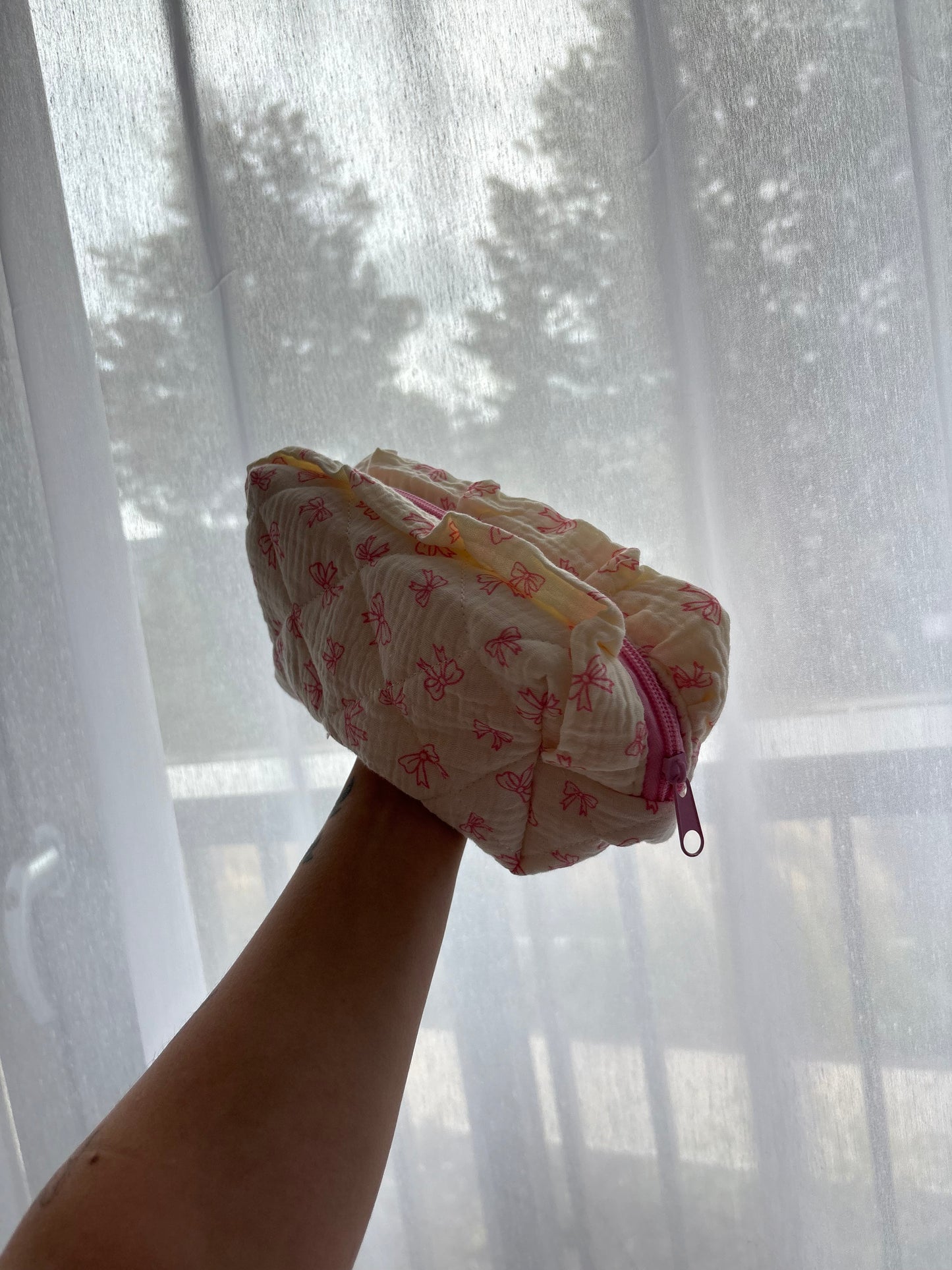 Pink Bow Print Makeup Bag