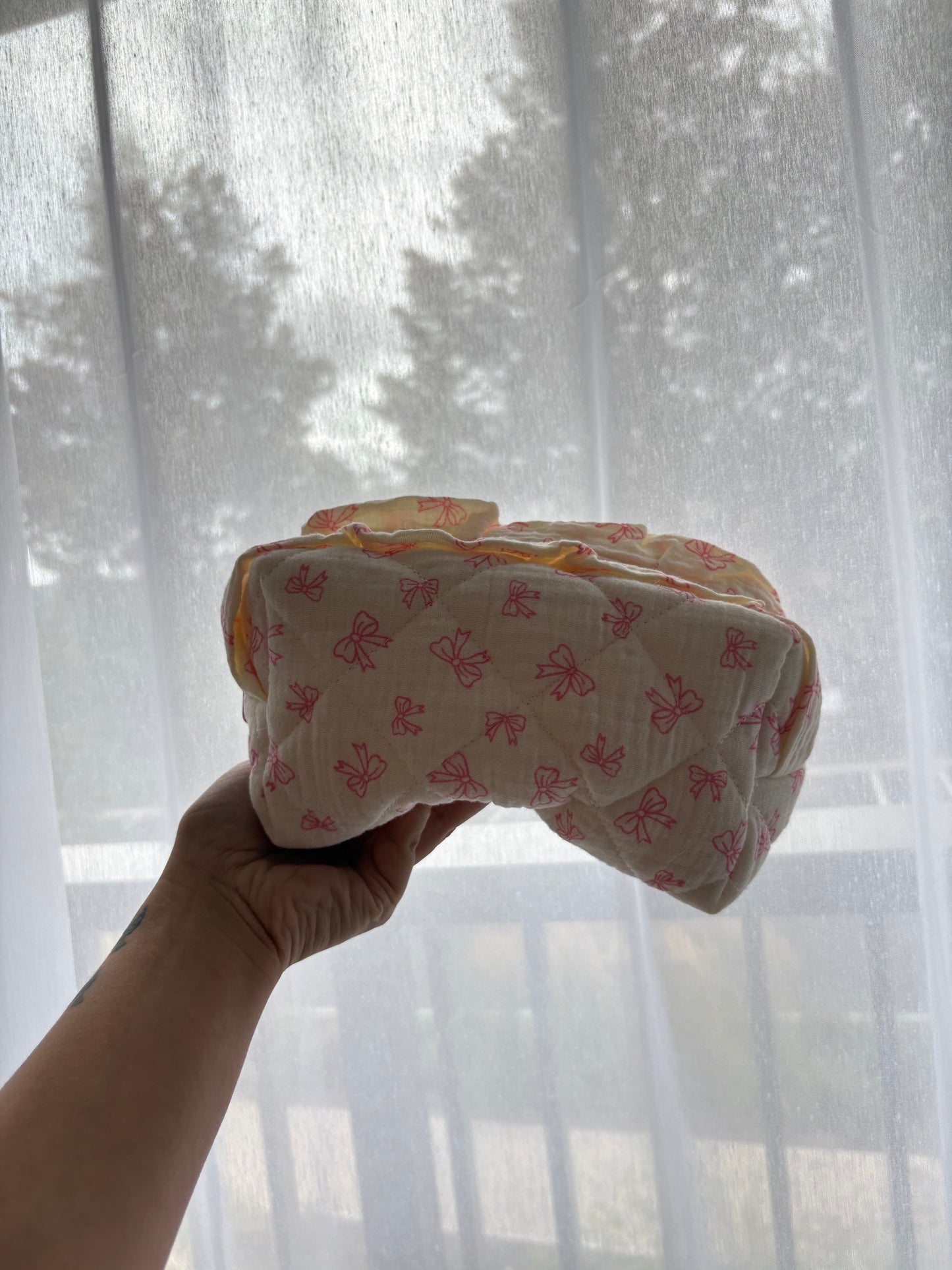 Pink Bow Print Makeup Bag