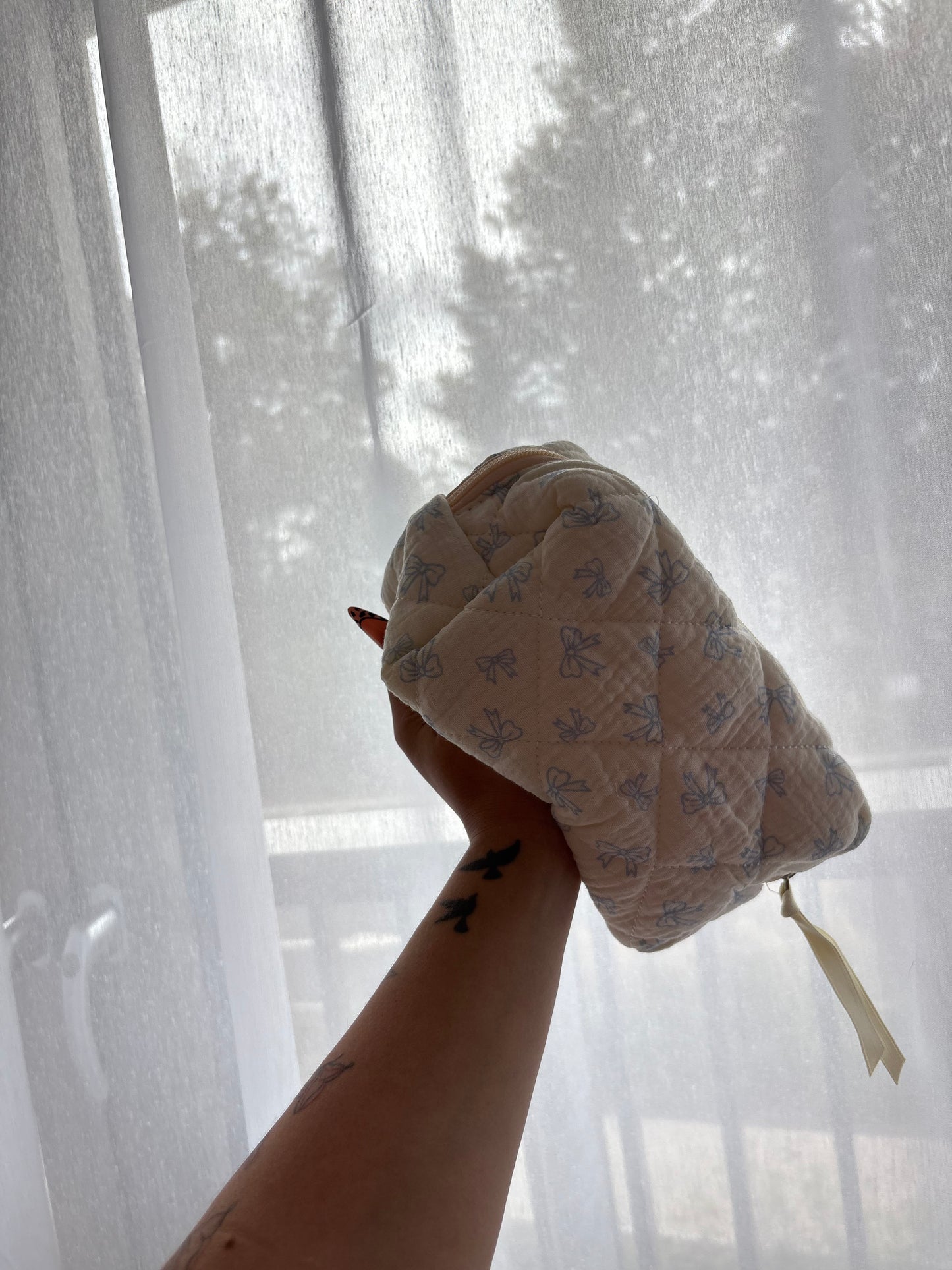 Blue Bow Print Makeup Bag