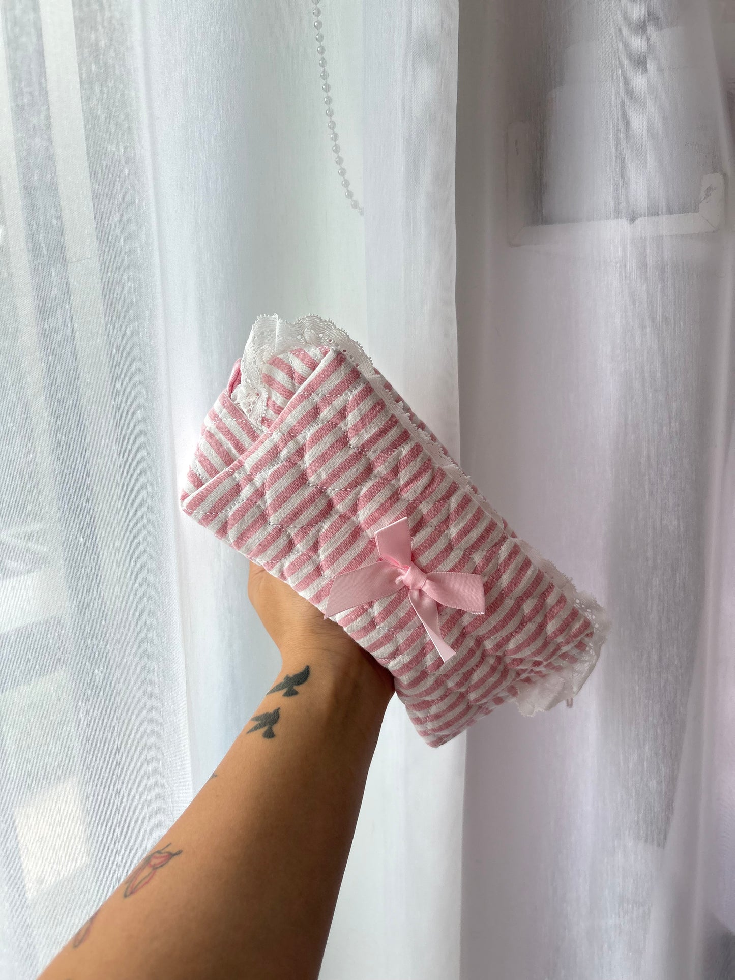Pink Gingham Quilted Makeup Bag