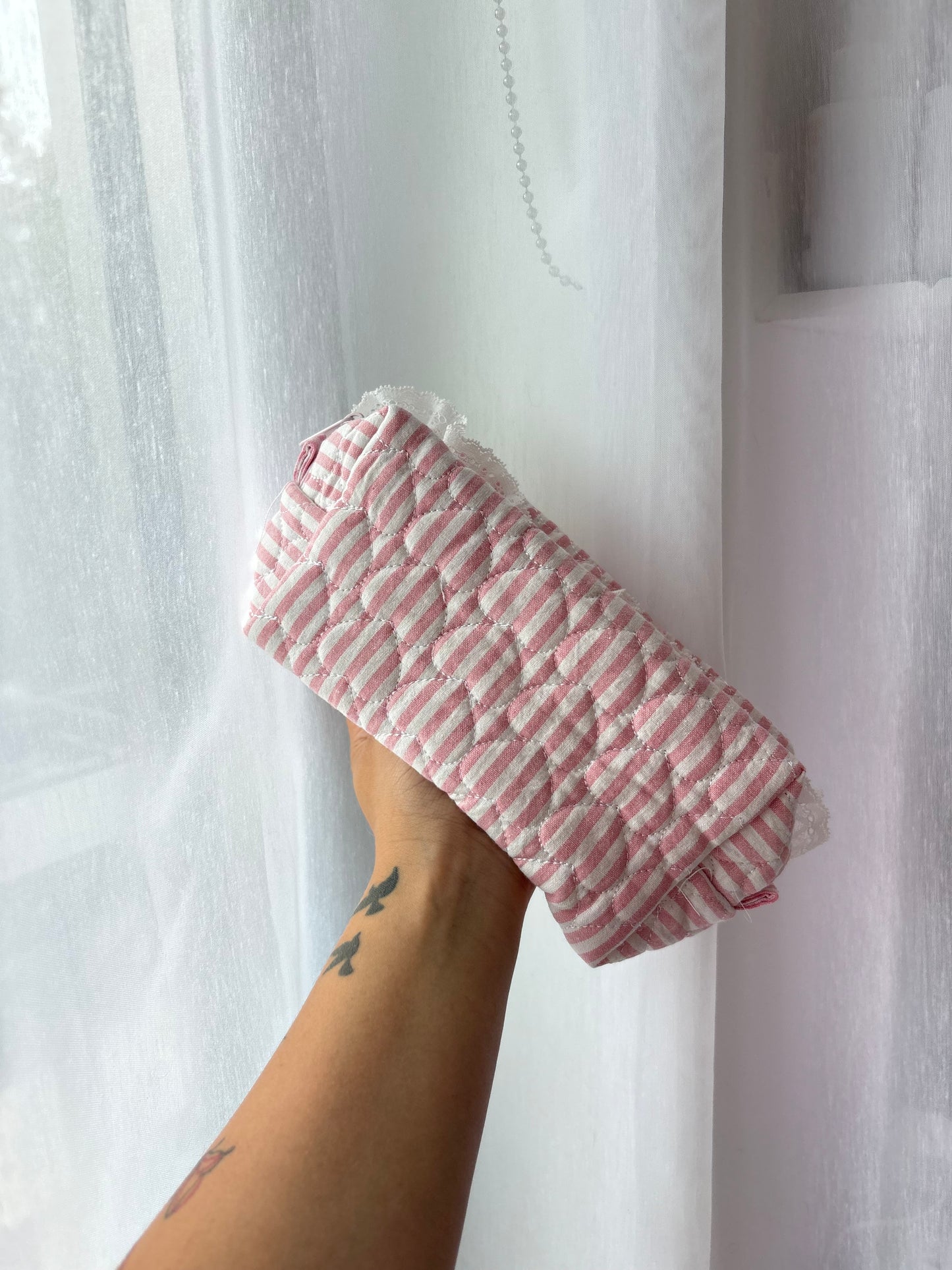 Pink Gingham Quilted Makeup Bag