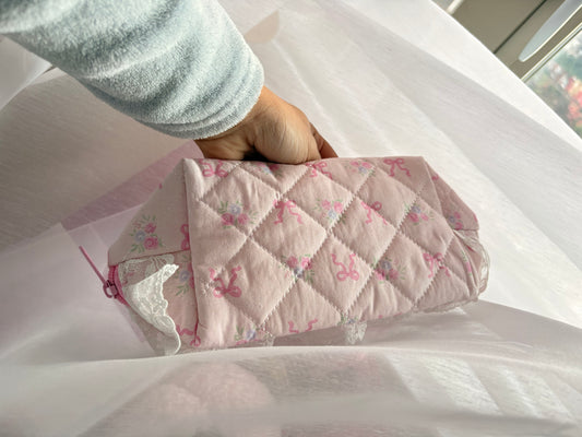 Pink Bow Roses Makeup Bag