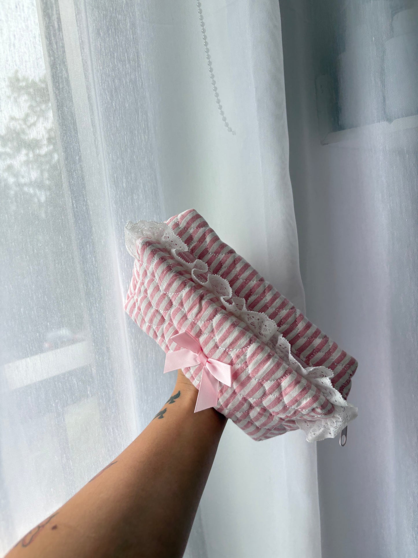 Pink Gingham Quilted Makeup Bag